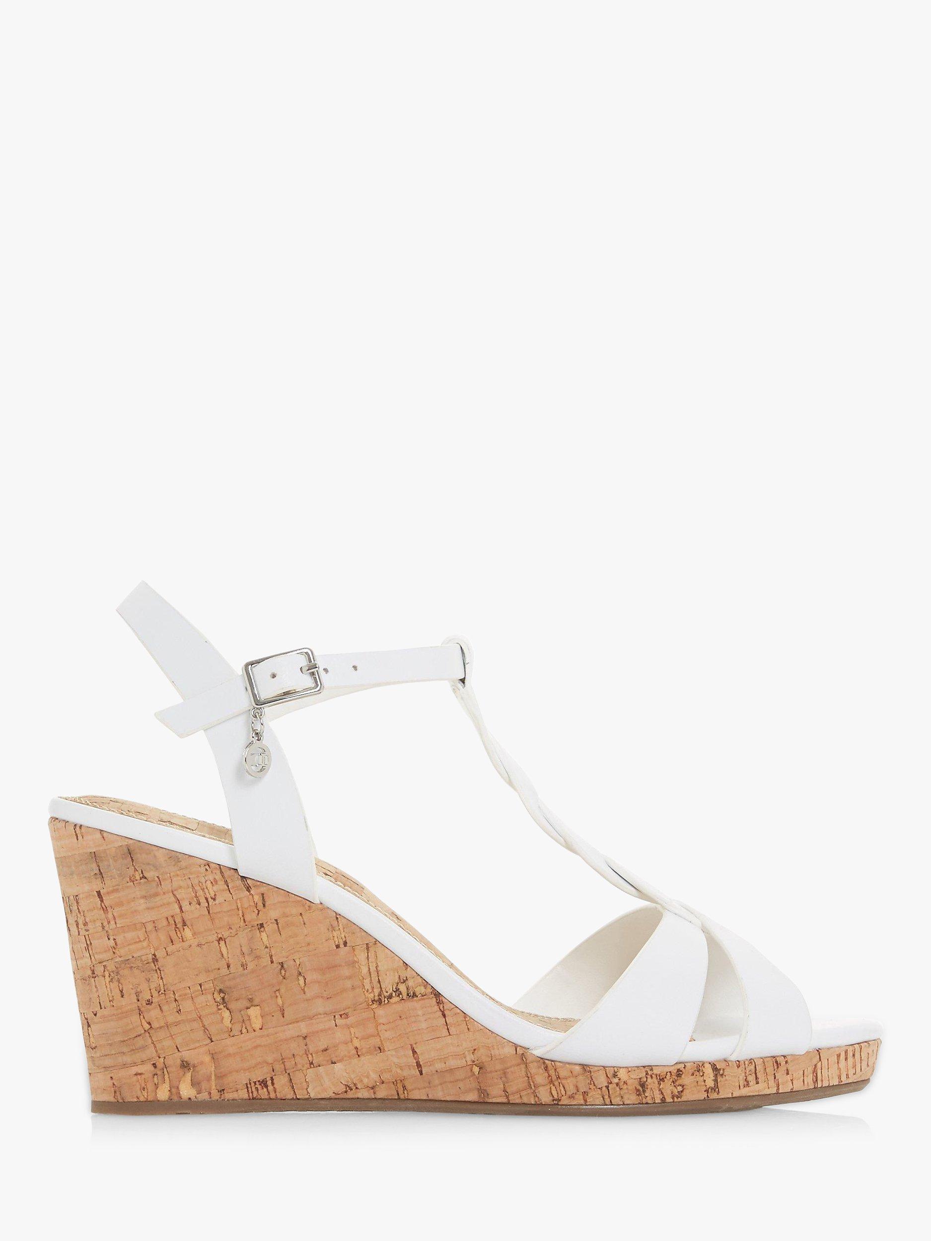 Product image 1 of 4, which shows Dune Koala Leather Wedge Heel Sandals, White, 3