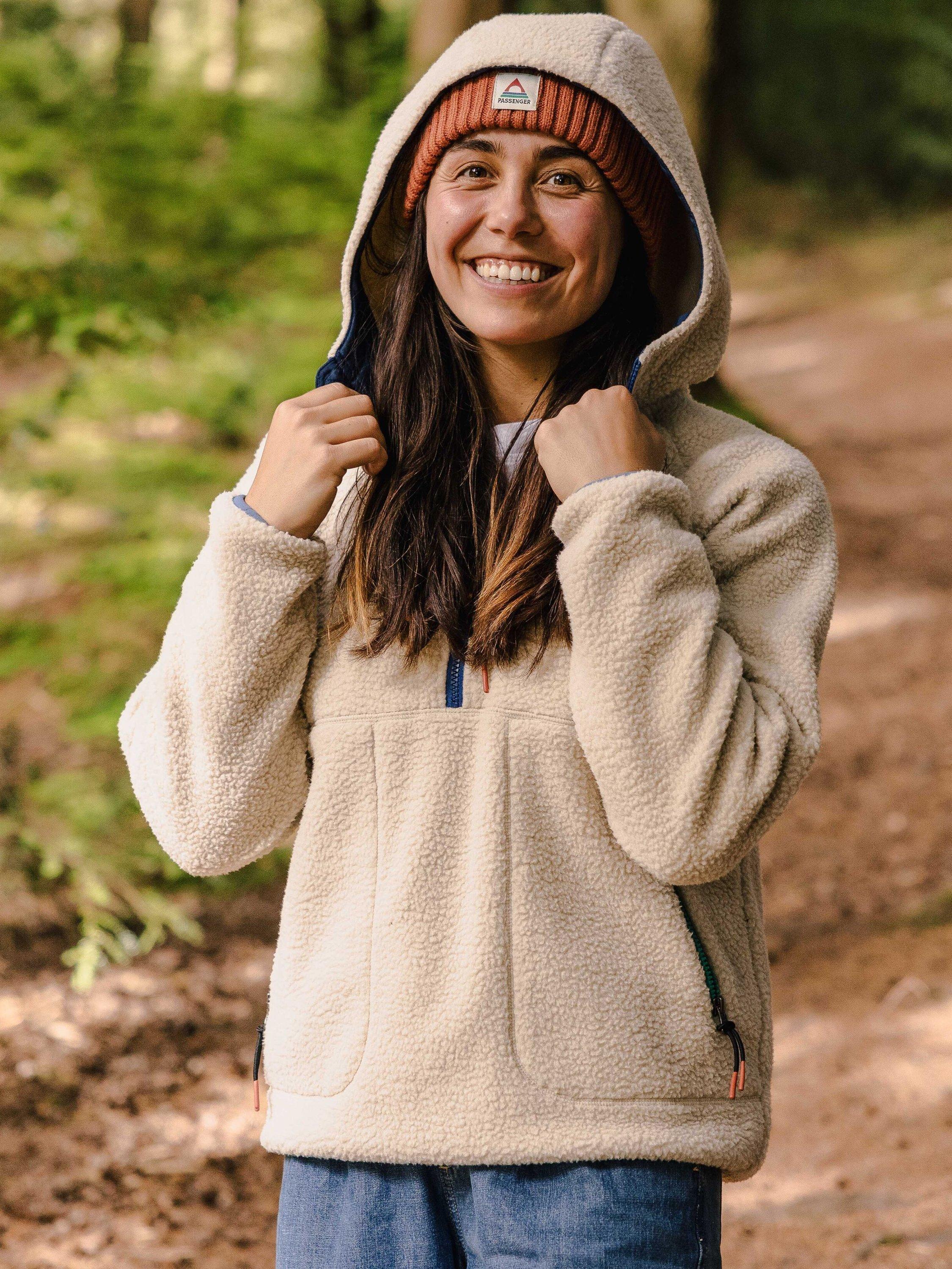 Product image 1 of 9, which shows Passenger Maine Half Zip Textured Hooded Fleece, Oatmeal, XS