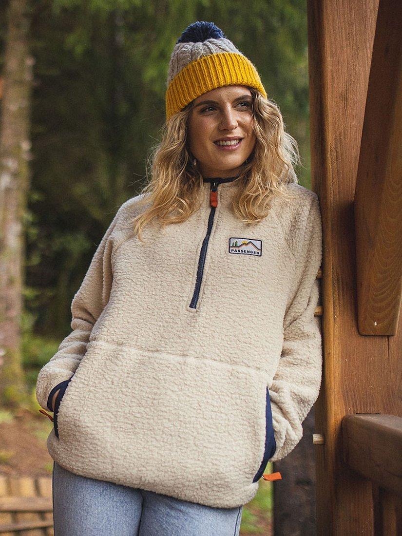 Product image 8 of 9, which shows Passenger Maine Half Zip Textured Hooded Fleece, Oatmeal, XS