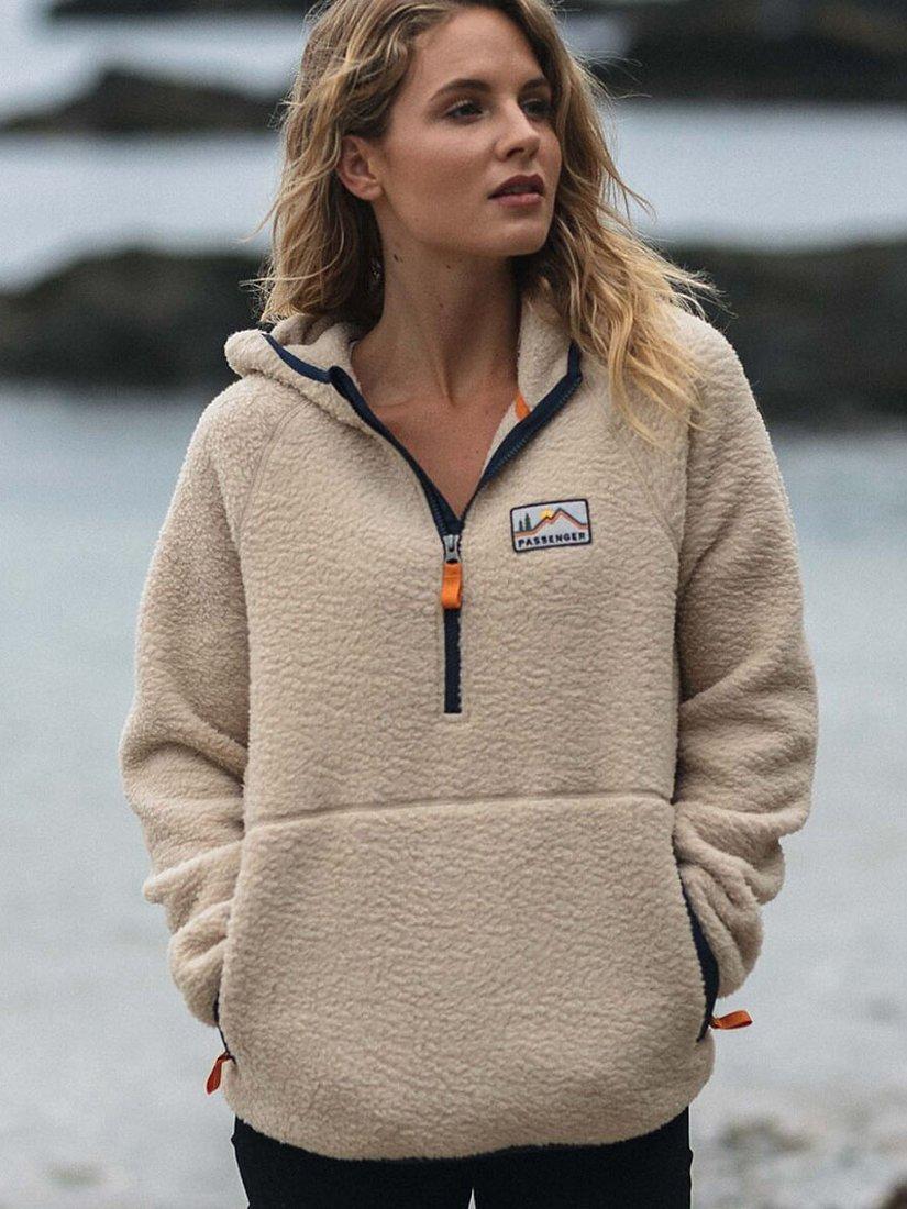 Product image 7 of 9, which shows Passenger Maine Half Zip Textured Hooded Fleece, Oatmeal, XS