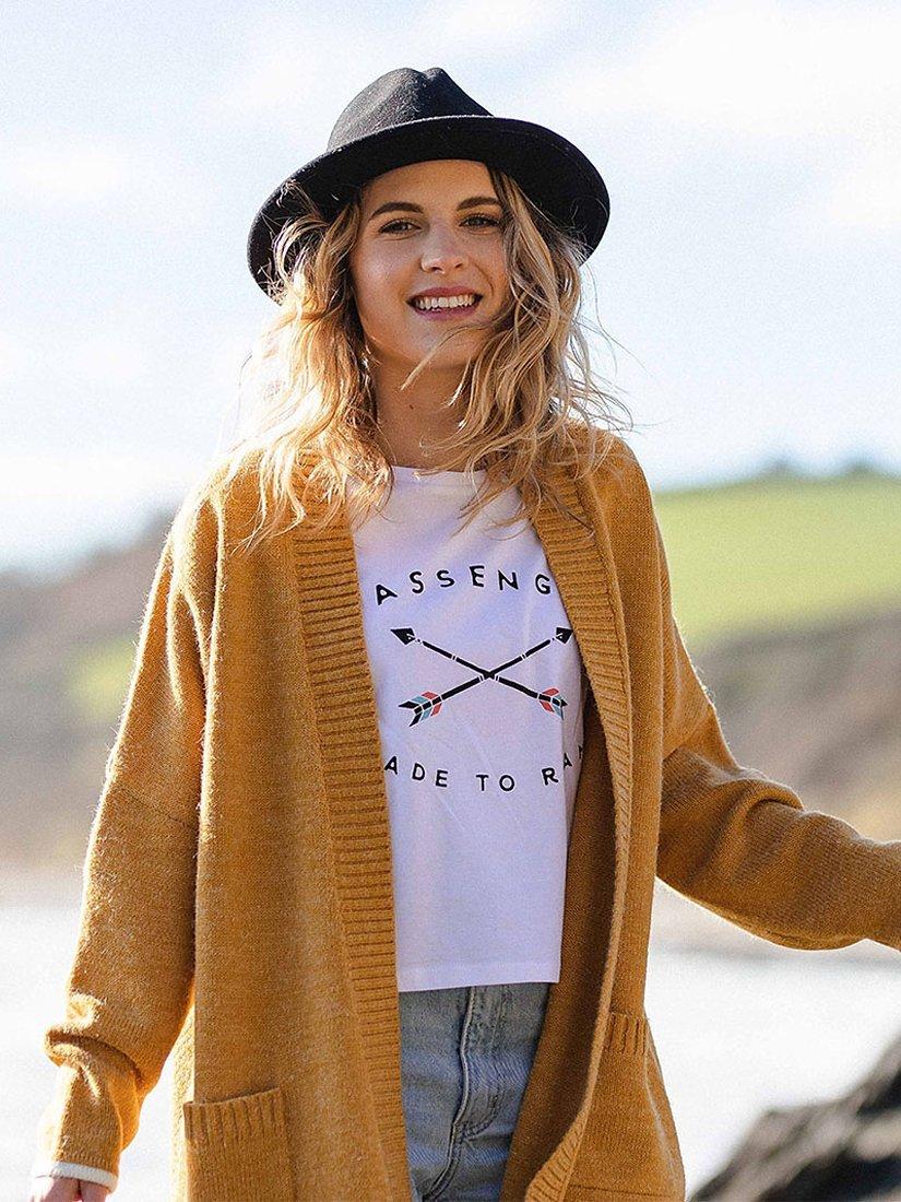 Product image 3 of 7, which shows Passenger West Coast Open Neck Cardigan, Sunset Yellow, XS