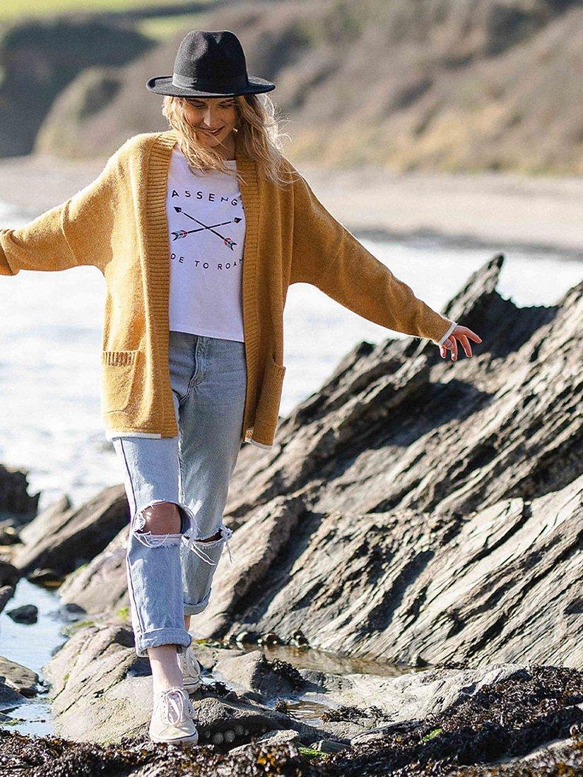 Product image 4 of 7, which shows Passenger West Coast Open Neck Cardigan, Sunset Yellow, XS