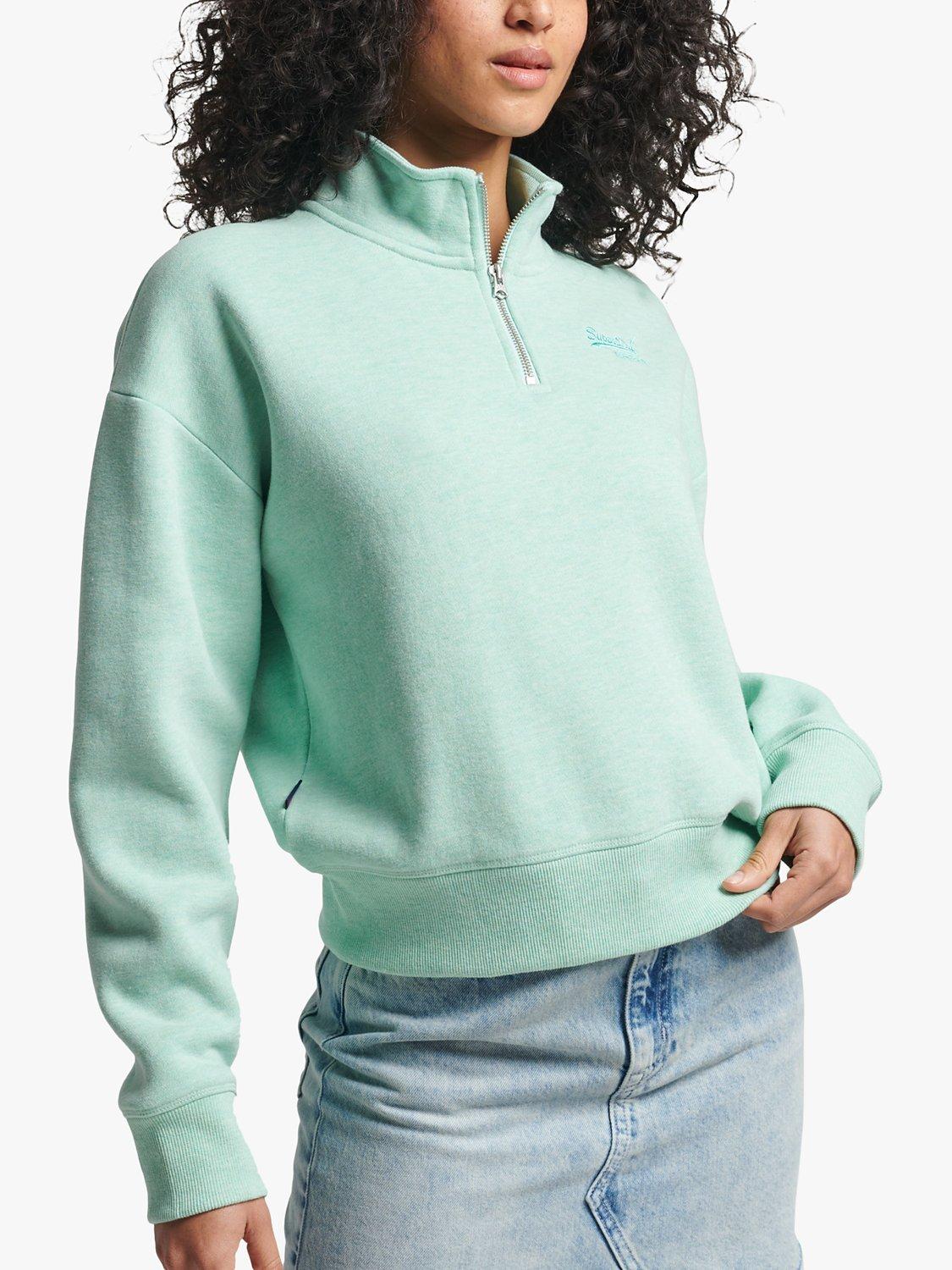 Superdry Organic Cotton Blend Vintage Logo Henley Sweatshirt, Minted Marl