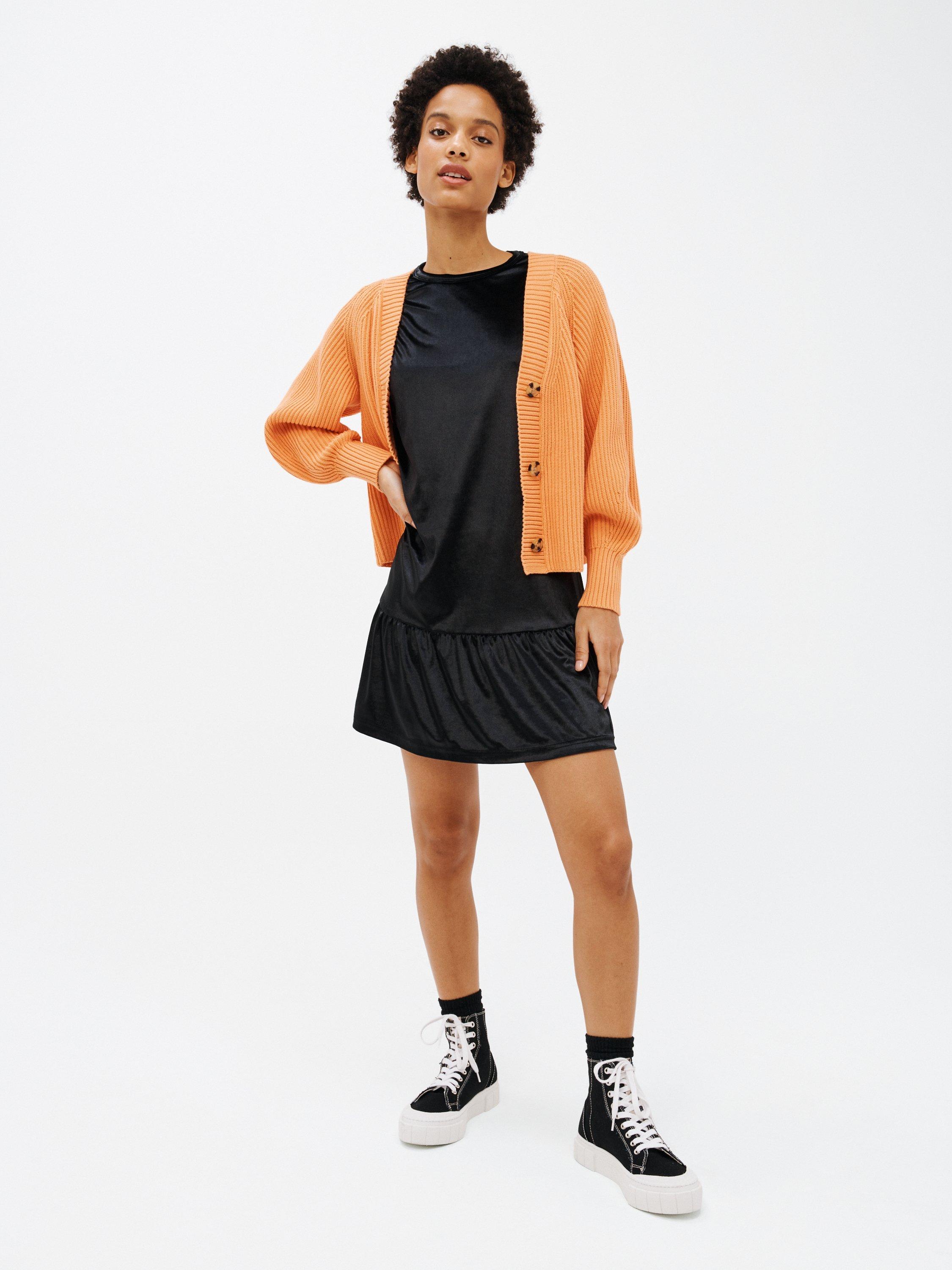 John Lewis ANYDAY Plain Velvet Short Sleeve Ruffle Hem Mini Dress