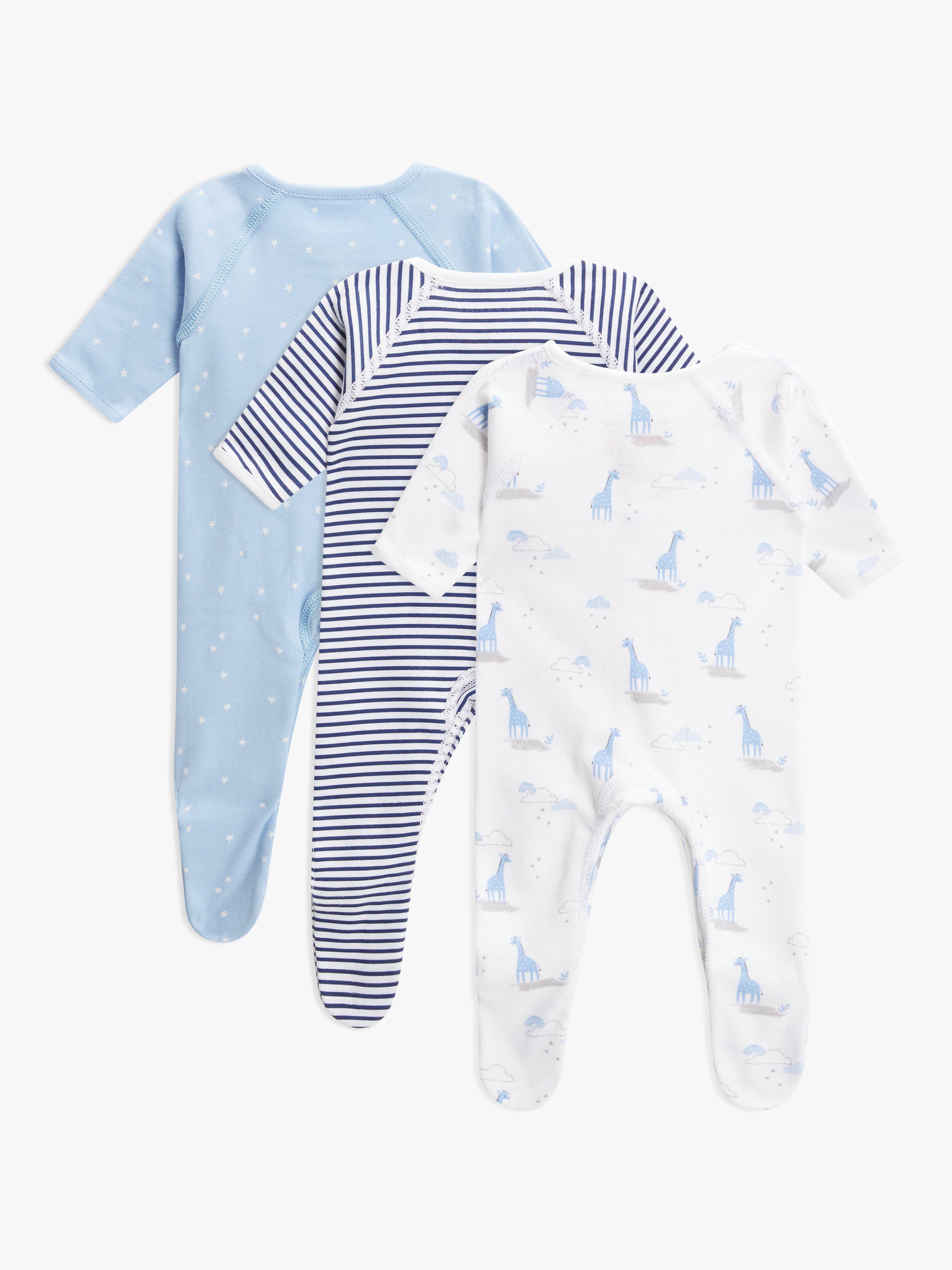 John Lewis Premature Baby GOTS Organic Cotton Giraffe Sleepsuit Pack of 3