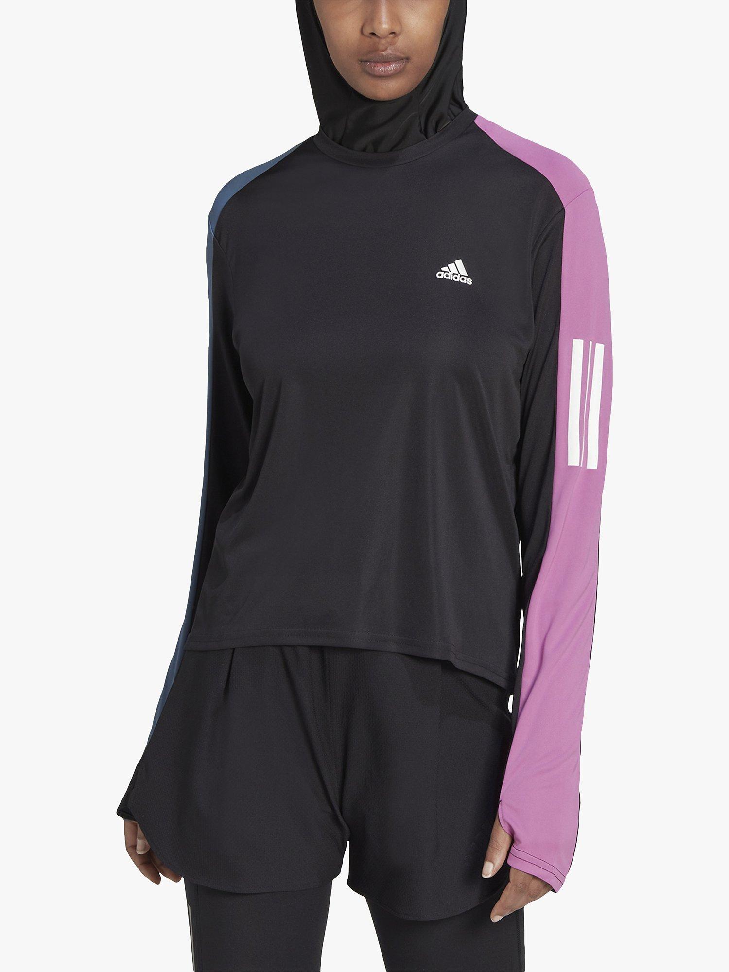 adidas Own The Run Colourblock Long Sleeve Running Top, Black, XS
