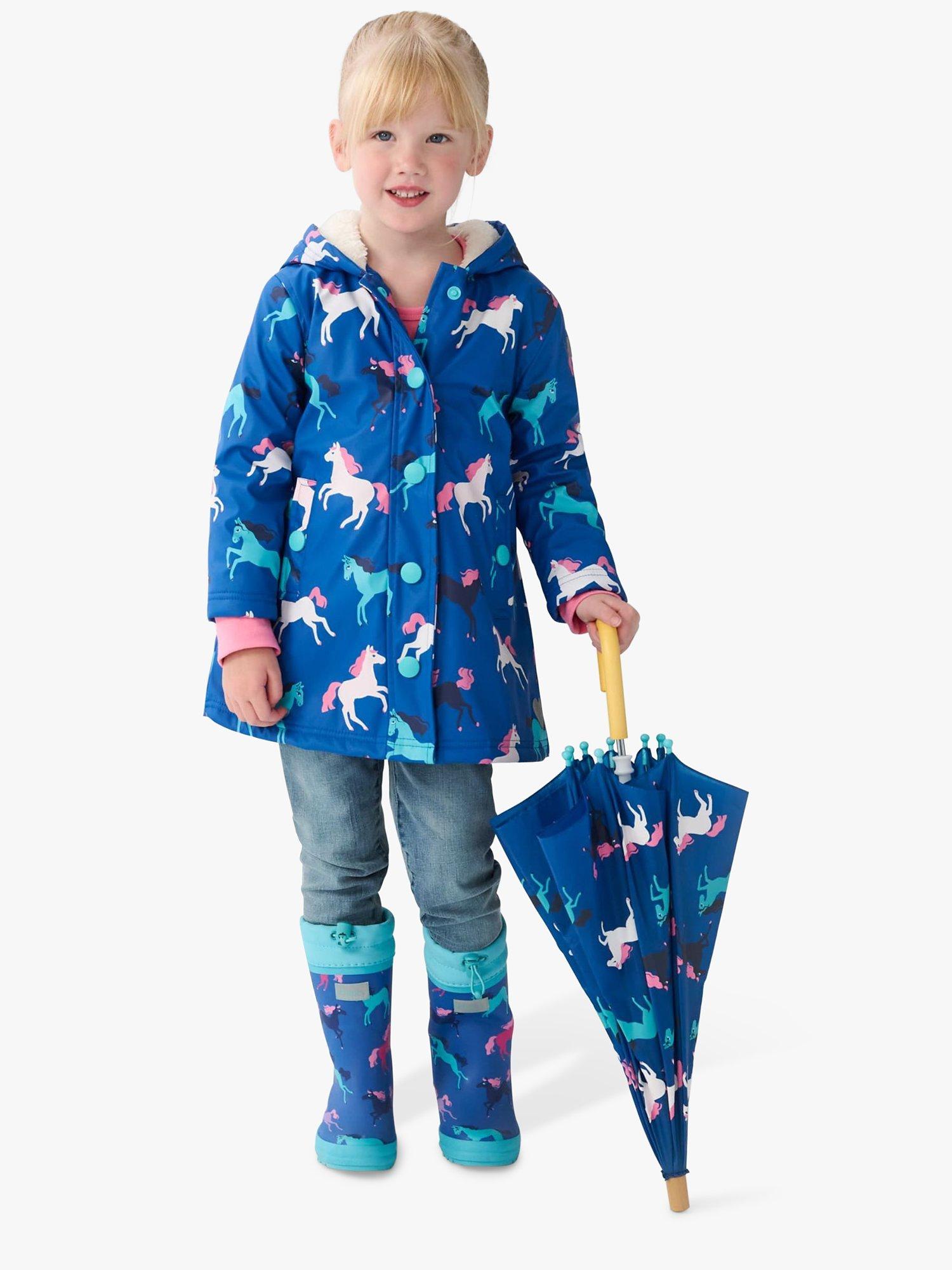 Hatley Kids' Prancing Horses Colour Changing Sherpa Lined Splash Jacket, Blue