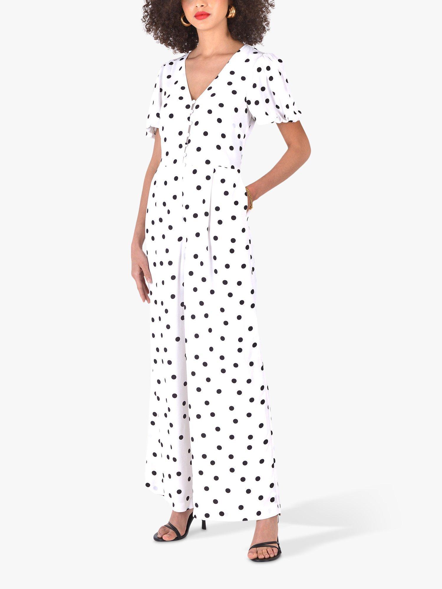 Ro&Zo Spot Wide Leg Jumpsuit, Ivory/Black