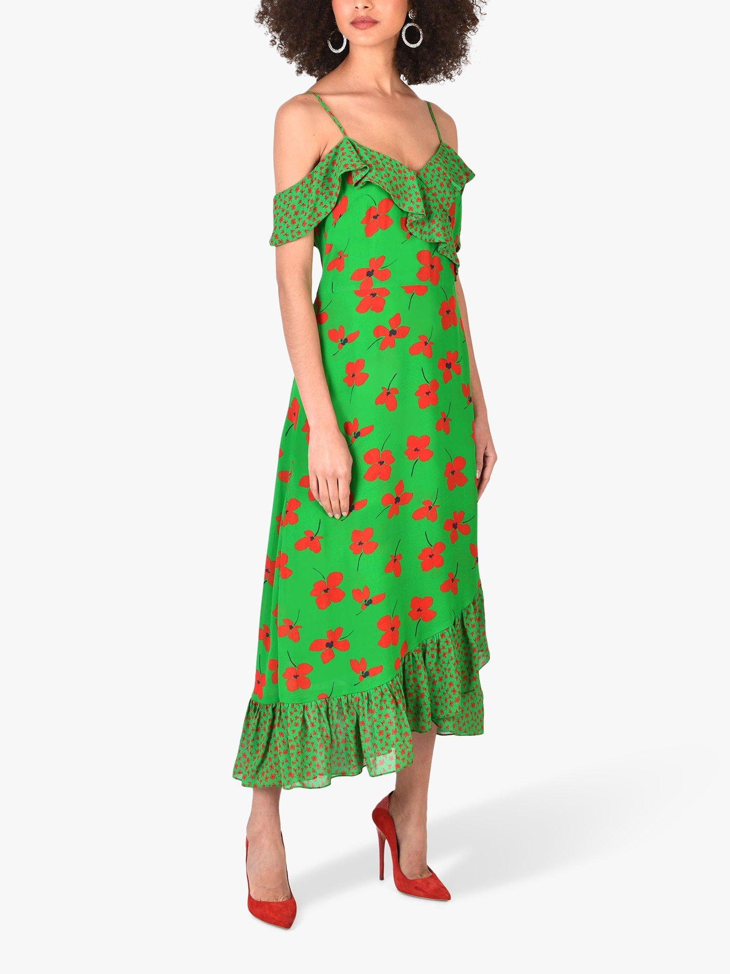 Ro&Zo Ruffle Floral Midi Dress, Green/Red