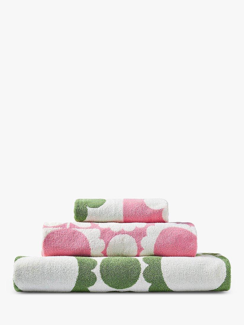 Orla Kiely Scallop Flower Towels, Basil/Bubblegum Pink