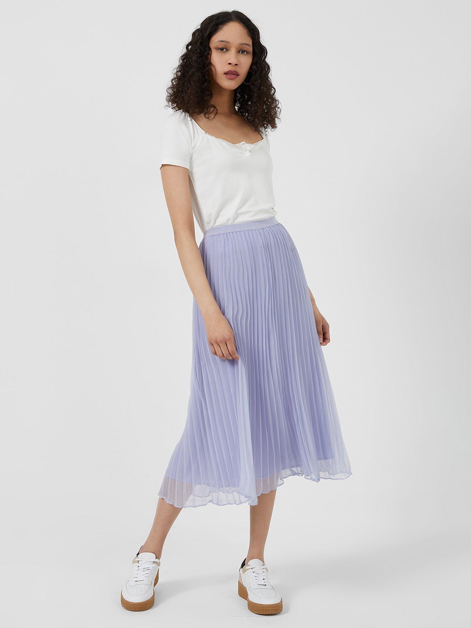 French Connection Ella Pleated Midi Skirt, Cosmic Sky