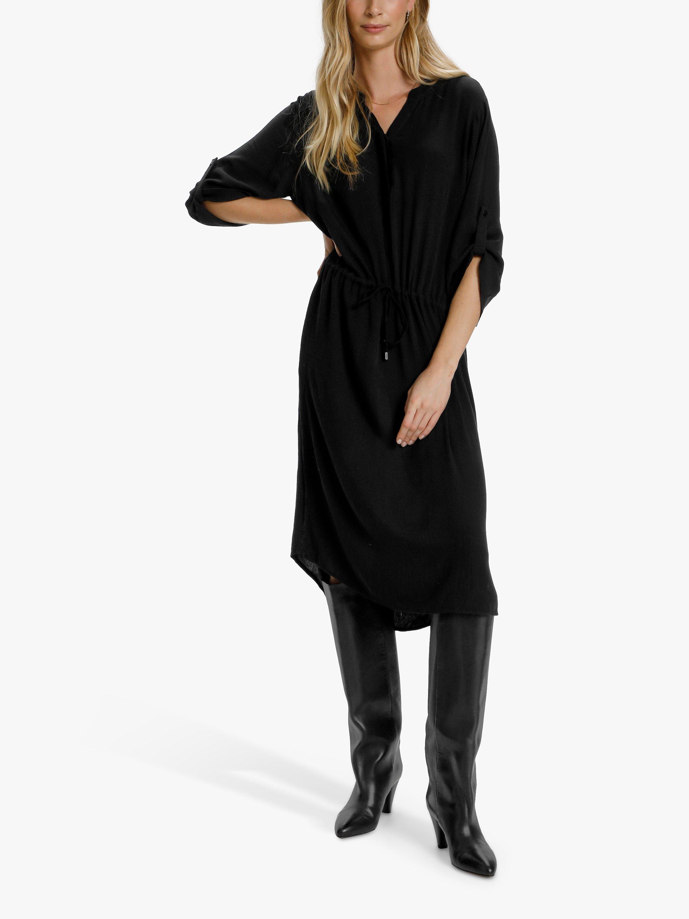 Product image 1 of 8, which shows Soaked In Luxury Zaya Midi Shirt Dress, Black, XS