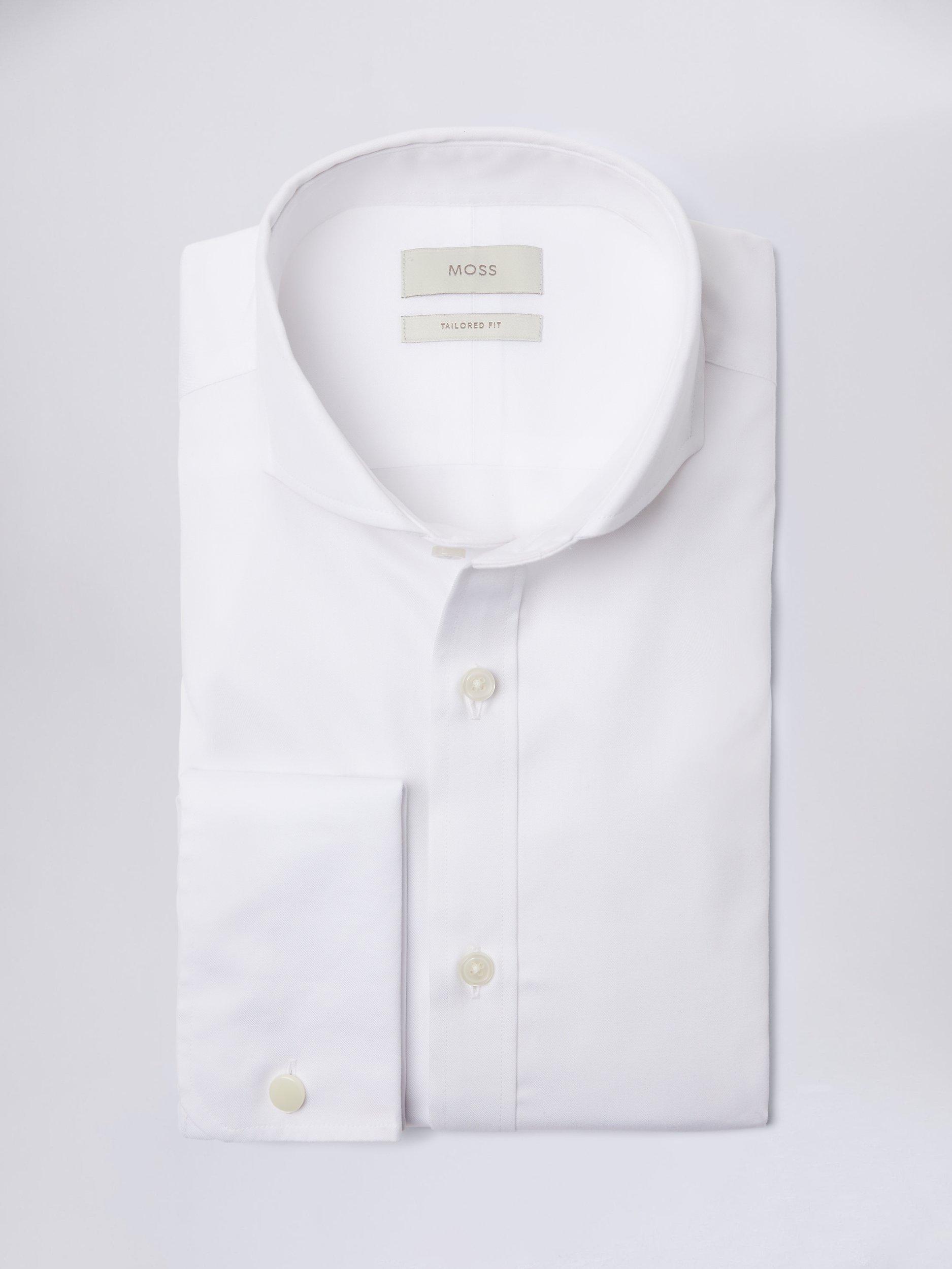 Moss Tailored Fit Double Cuff Non-Iron Twill Shirt, White, 14