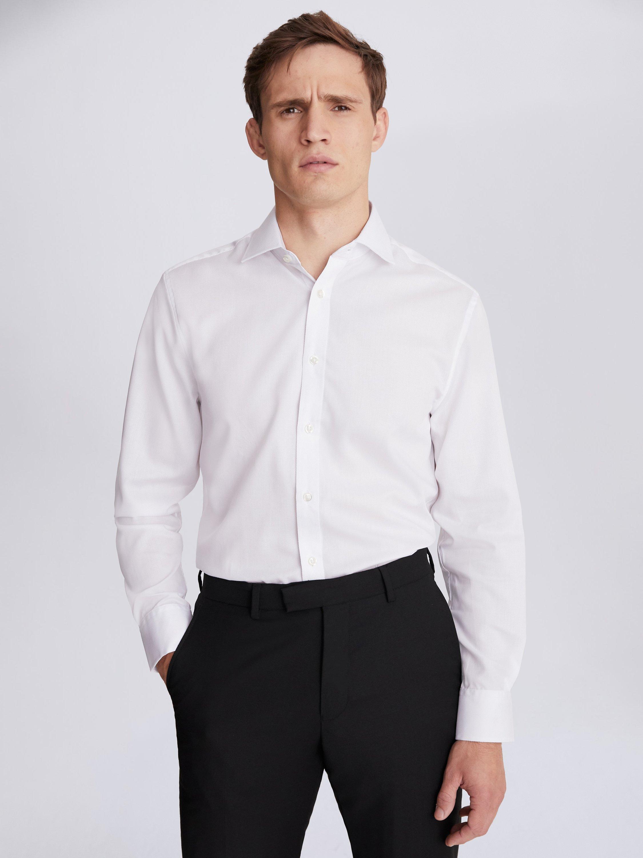 Moss Regular Fit Single Cuff Dobby Shirt, White