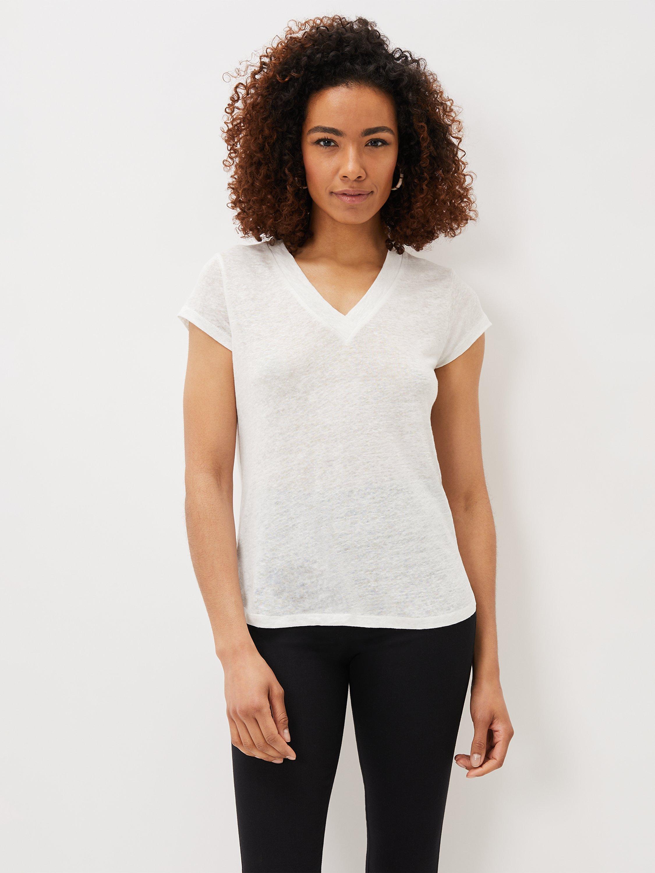 Phase Eight Emera V Neck Linen T-Shirt, Ivory, 10