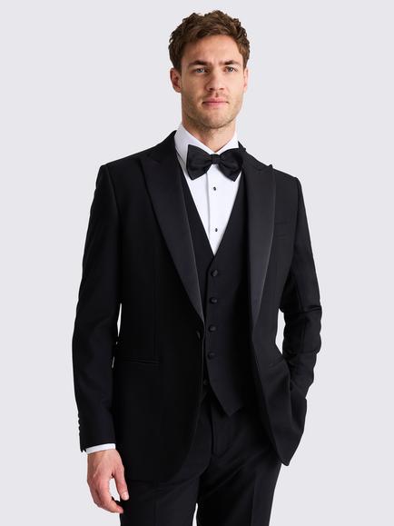 Moss Tailored Fit Peak Lapel Wool Tuxedo Jacket, Black, Black