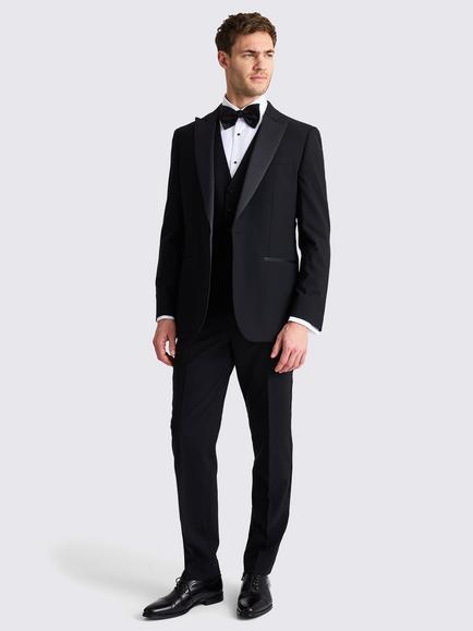 Moss Tailored Fit Peak Lapel Wool Tuxedo Jacket, Black - view 2, Black