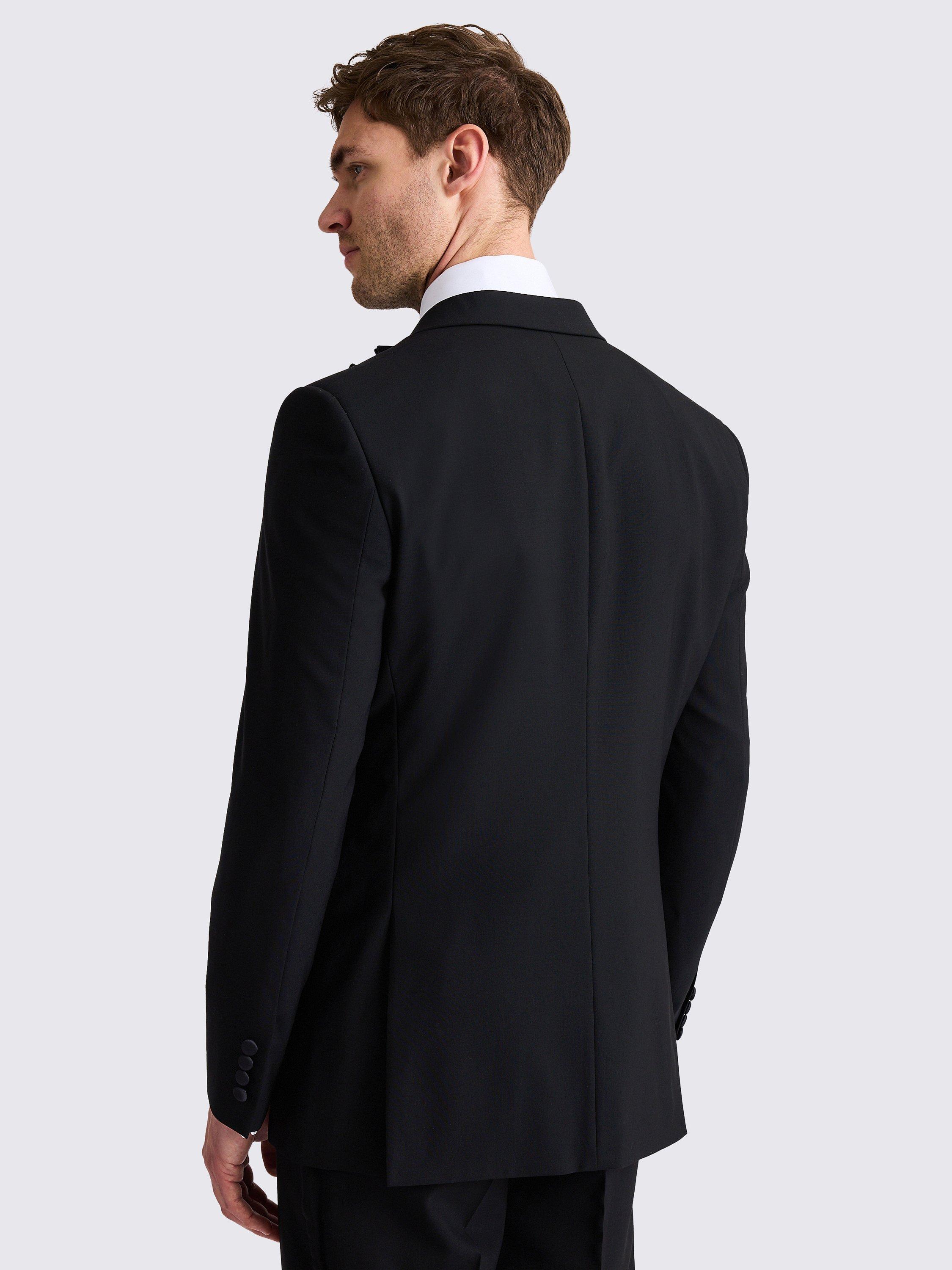 Product image 5 of 7, which shows Moss Tailored Fit Peak Lapel Wool Tuxedo Jacket, Black, 34R