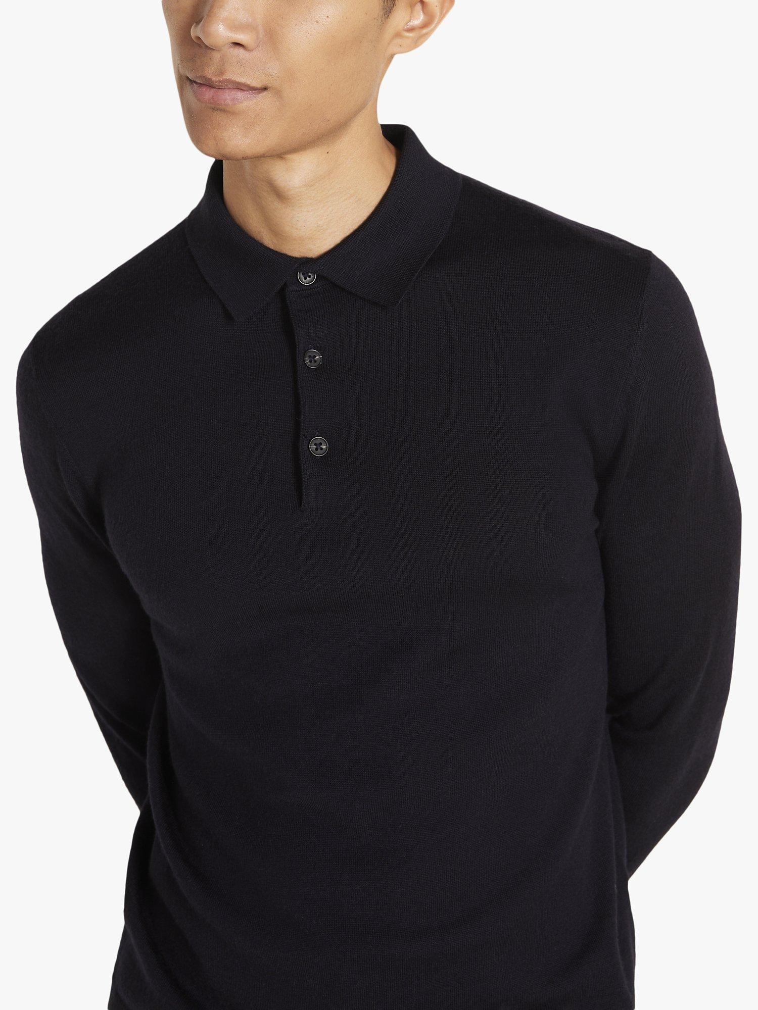 Moss Merino Wool Blend Polo Shirt, Navy