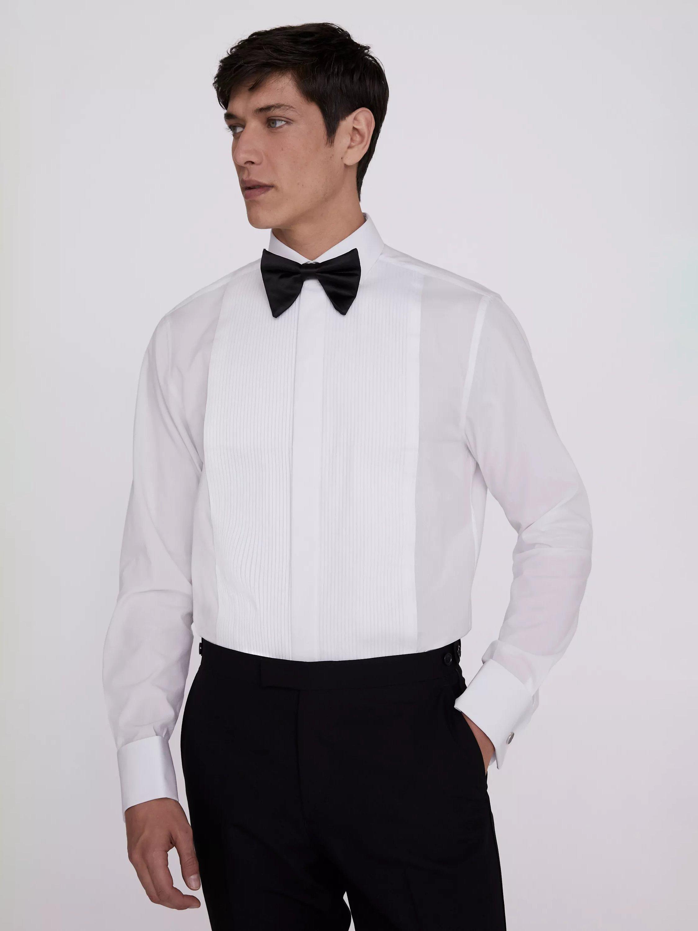 Product image 1 of 4, which shows Moss Tailored Fit Pleated Dress Shirt, White, 14