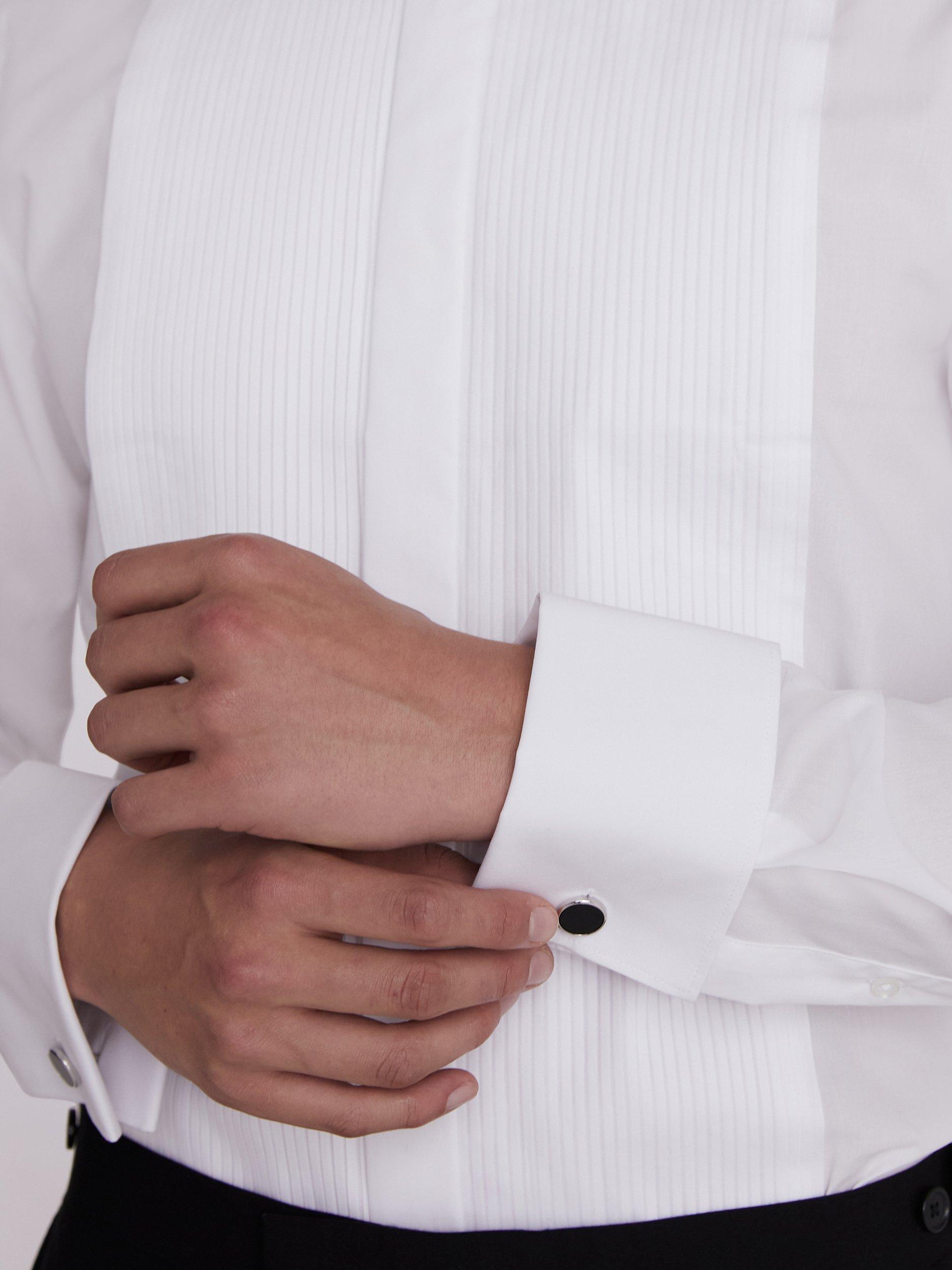 Product image 3 of 4, which shows Moss Tailored Fit Pleated Dress Shirt, White, 14