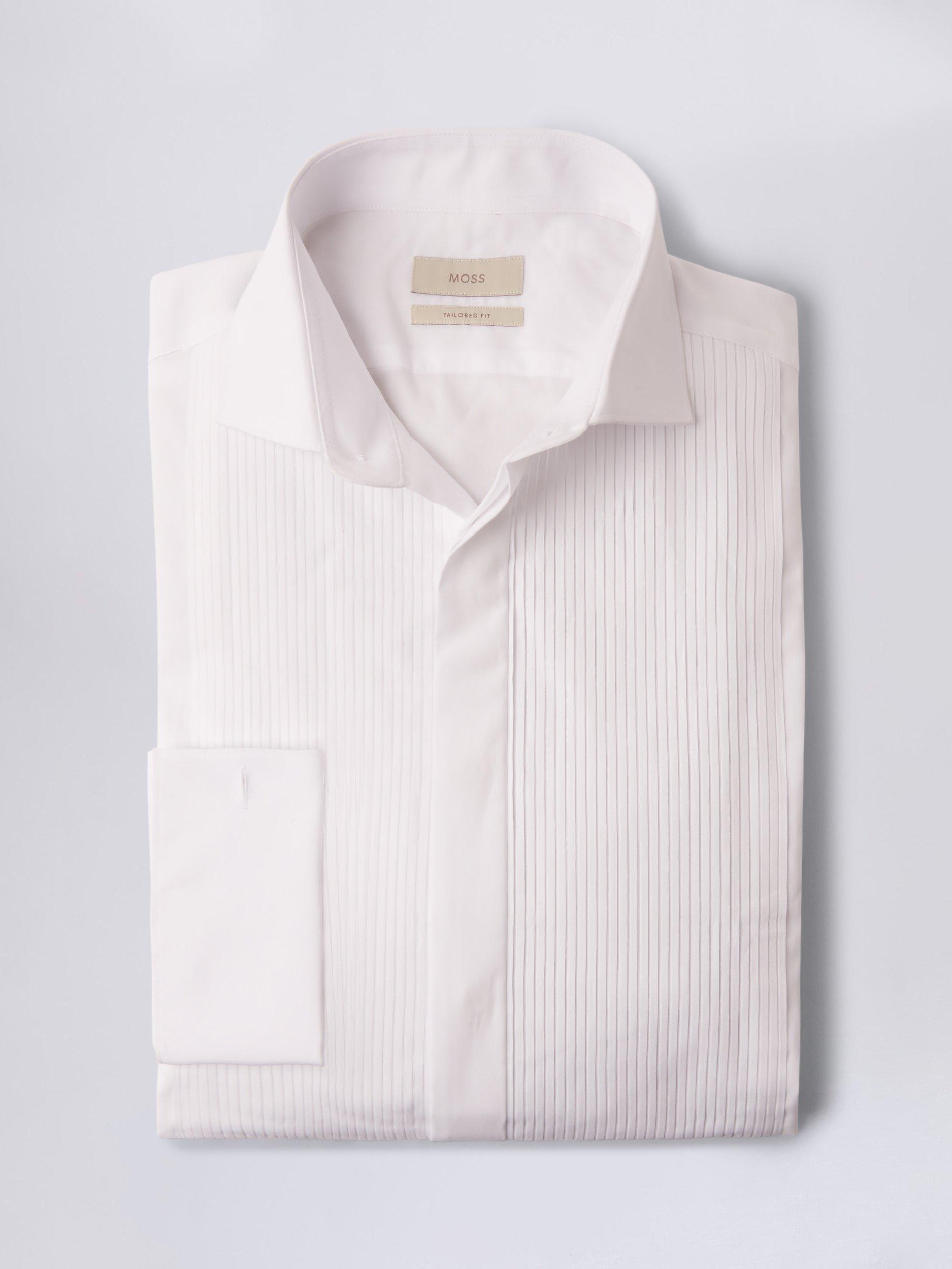 Product image 4 of 4, which shows Moss Tailored Fit Pleated Dress Shirt, White, 14