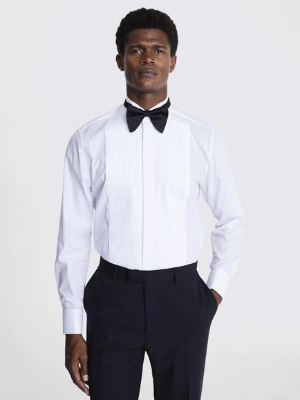 Moss Tailored Fit Wing Collar Pleated Dress Shirt, White, White