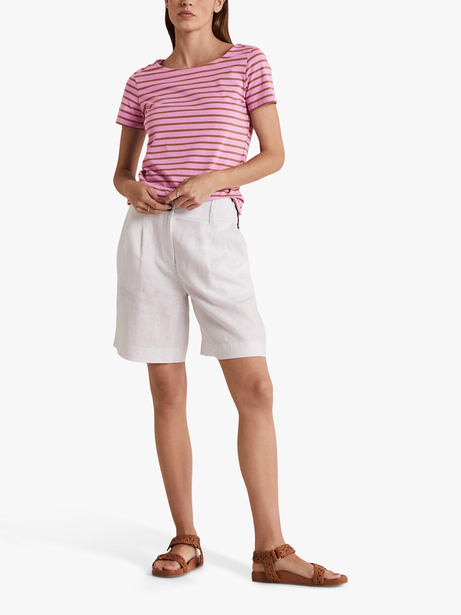 Boden Short Sleeve Breton Stripe T-Shirt, Orchid Petal/Stripe