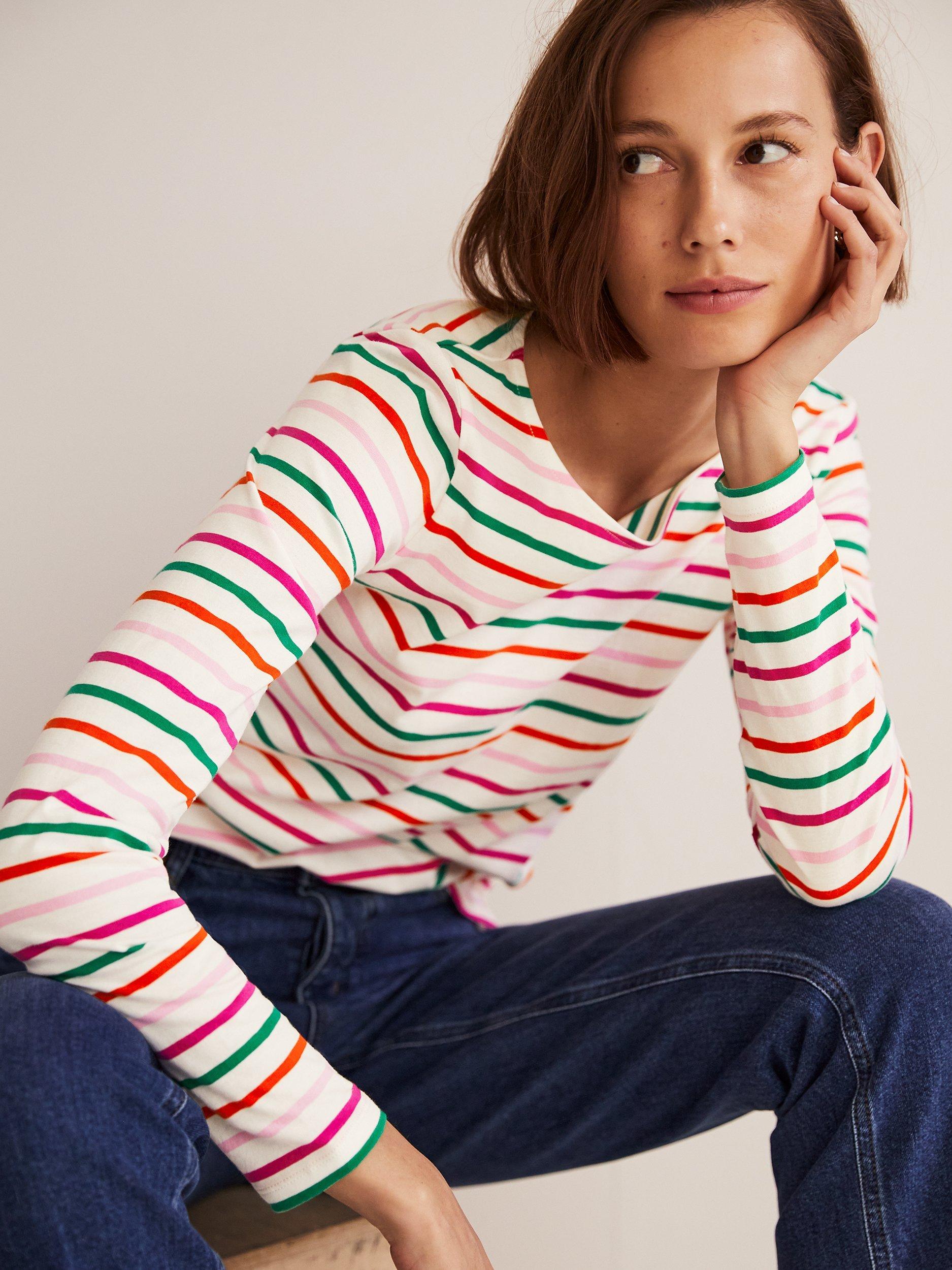 Boden Breton Long Sleeve Stripe Top, Bon Bon