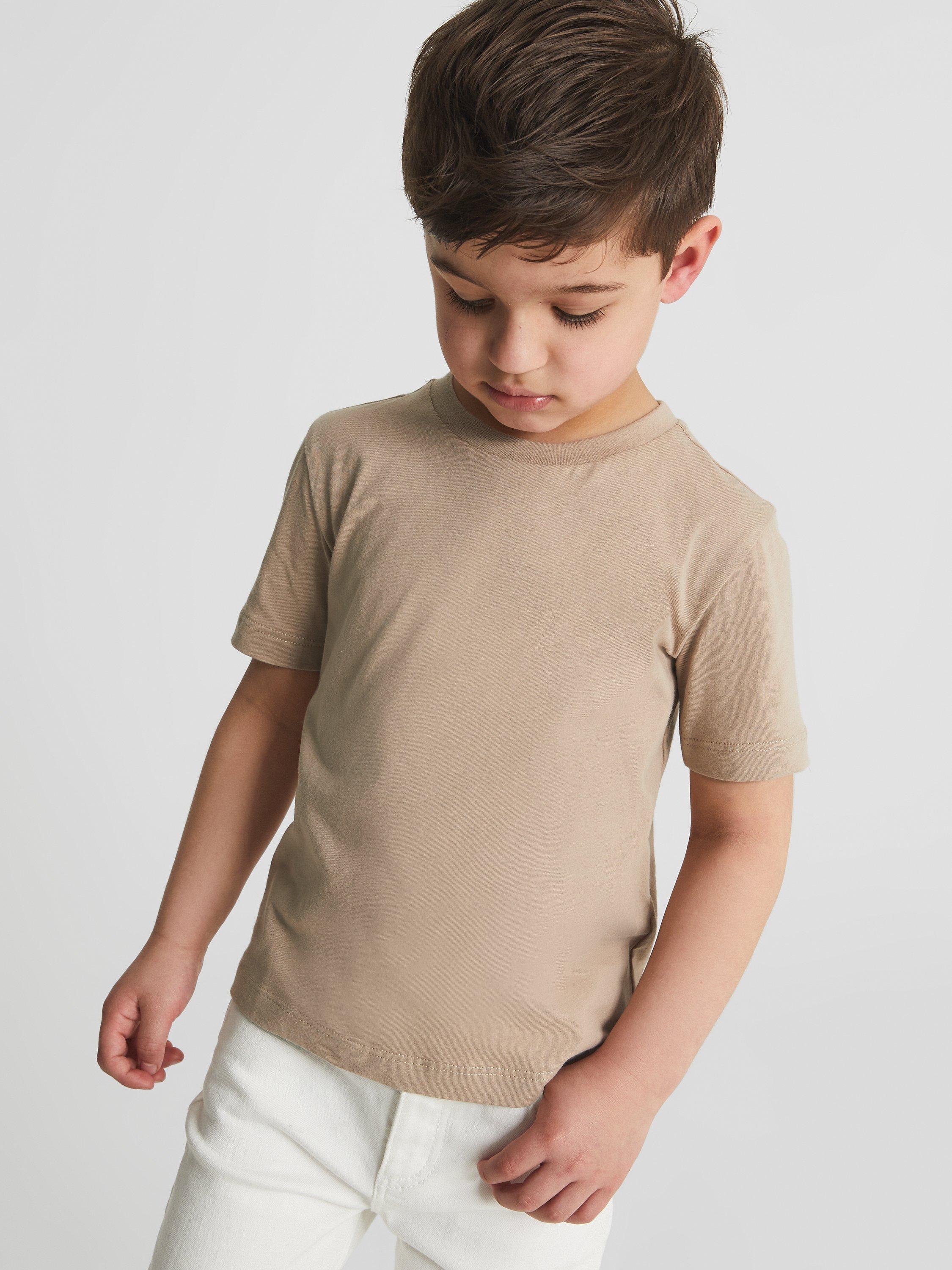 Product image 1 of 4, which shows Reiss Kids' Bless Cotton T-Shirt, Stone, 4-5 years