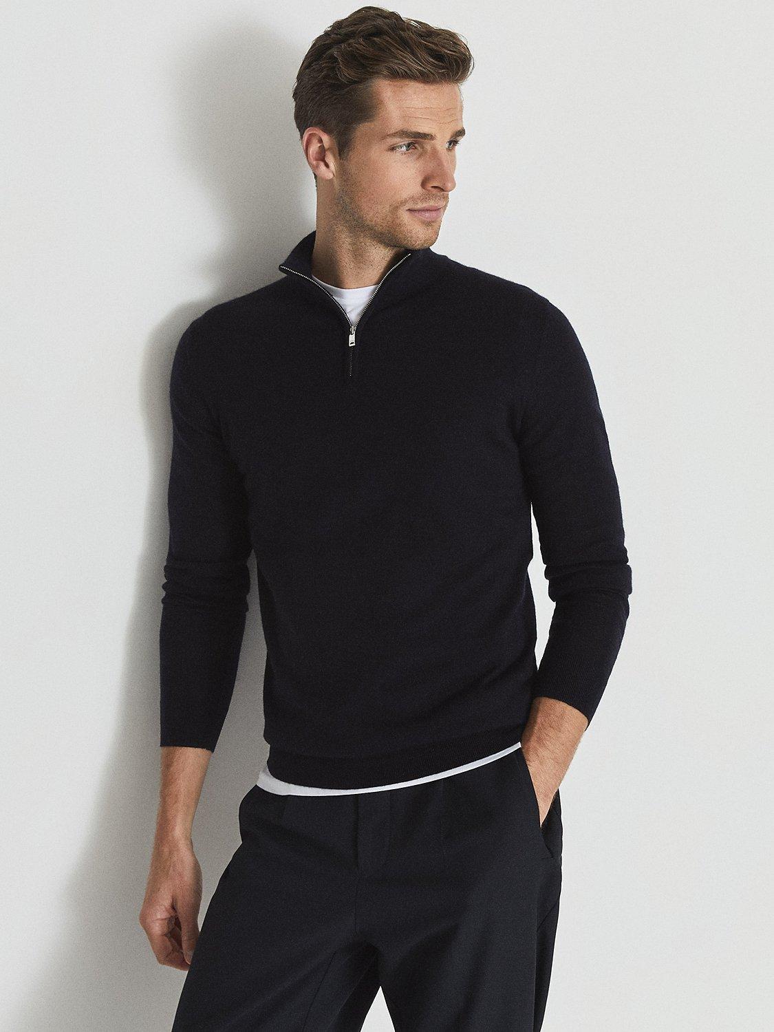 Product image 1 of 5, which shows Reiss Blackhall Funnel Neck Merino Wool Jumper, Navy, XS