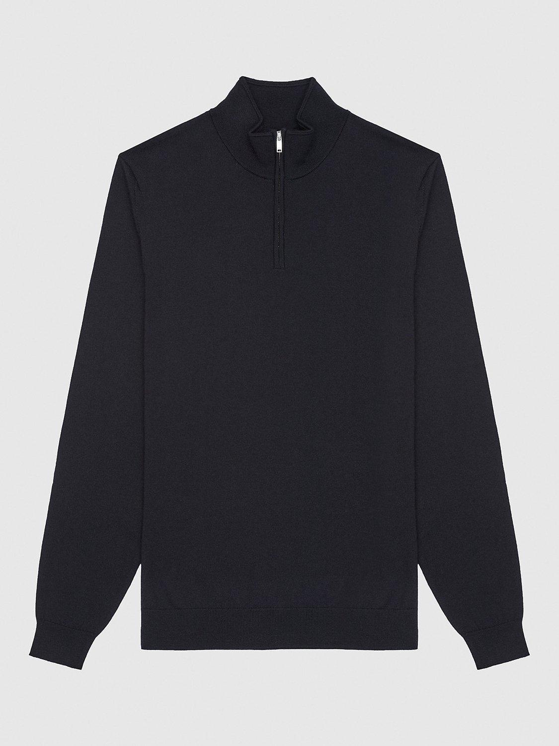 Product image 3 of 5, which shows Reiss Blackhall Funnel Neck Merino Wool Jumper, Navy, XS