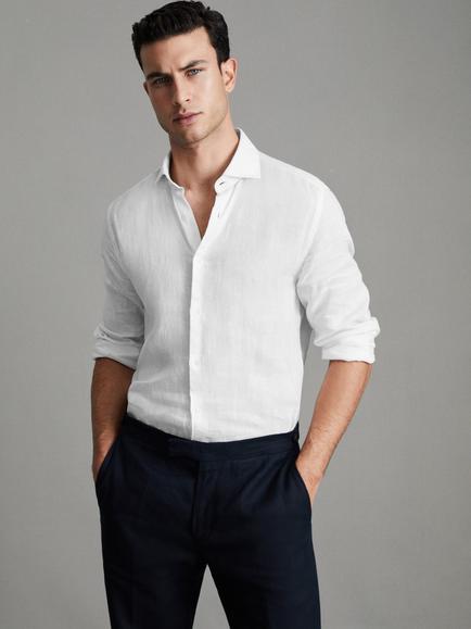 Reiss Ruban Regular Fit Linen Shirt, White