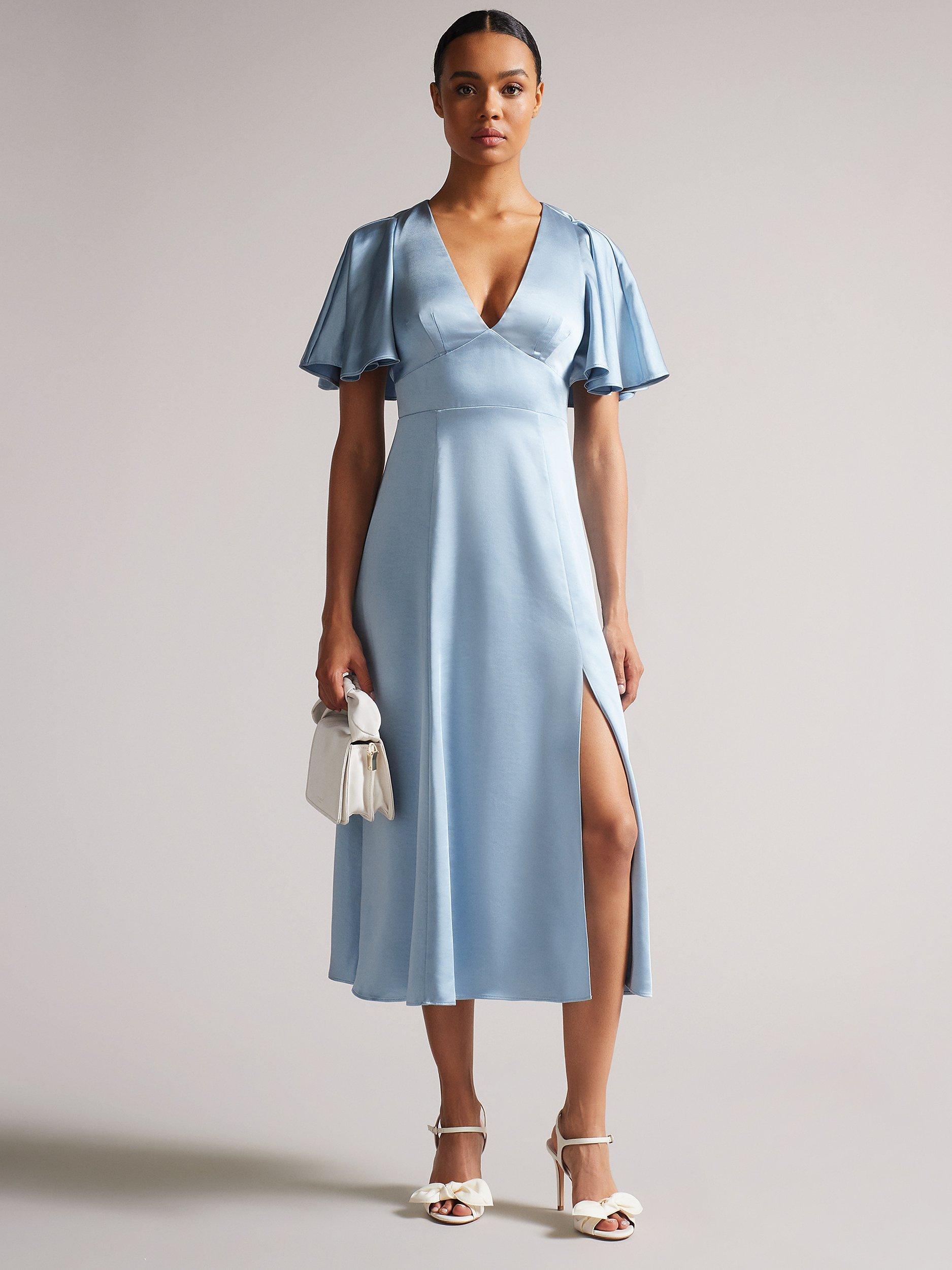 Ted Baker Immie Angel Sleeve Midi Dress, Mid Blue, 12