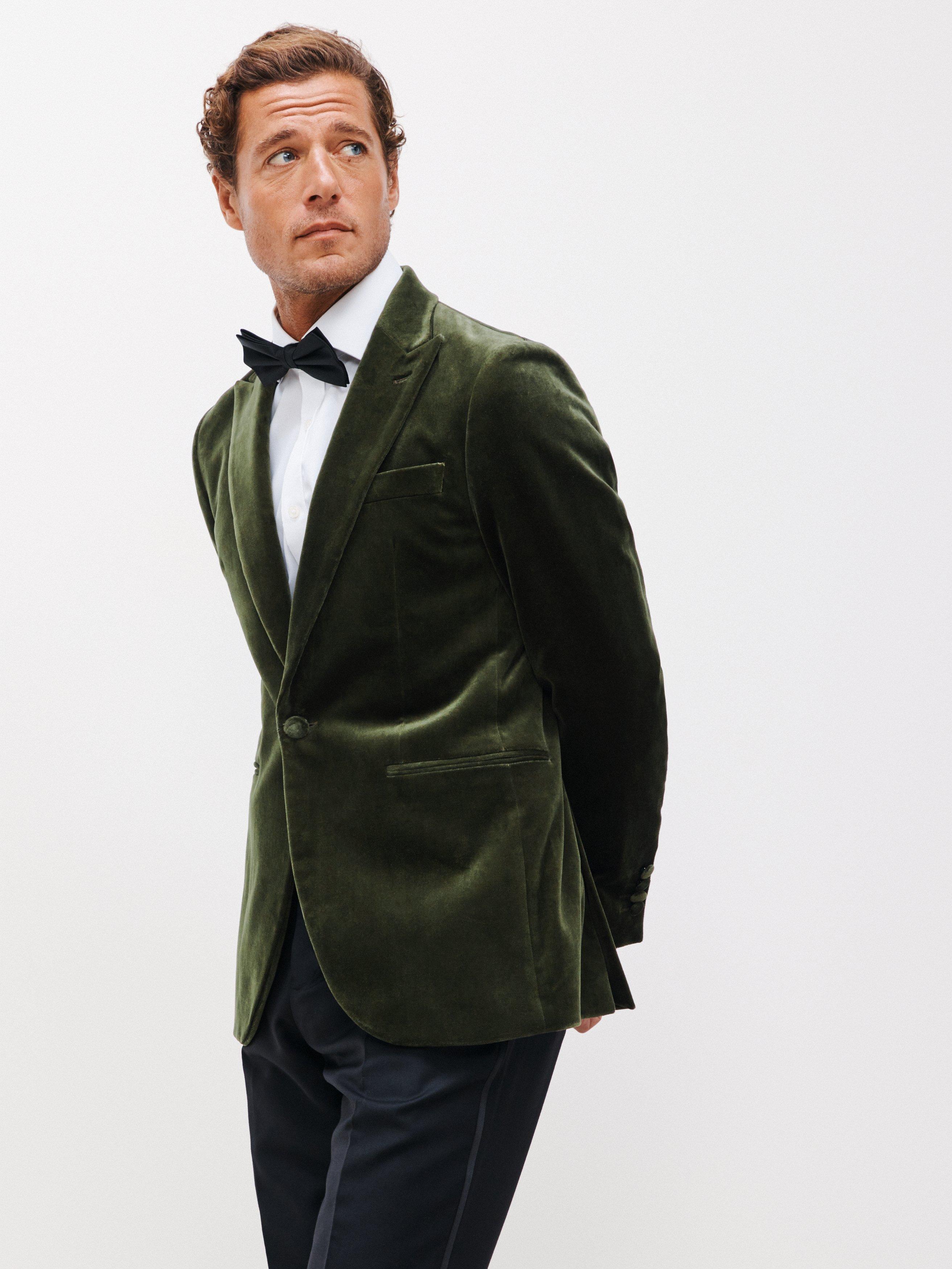John Lewis Regular Fit Peak Lapel Velvet Blazer, Khaki, 44R