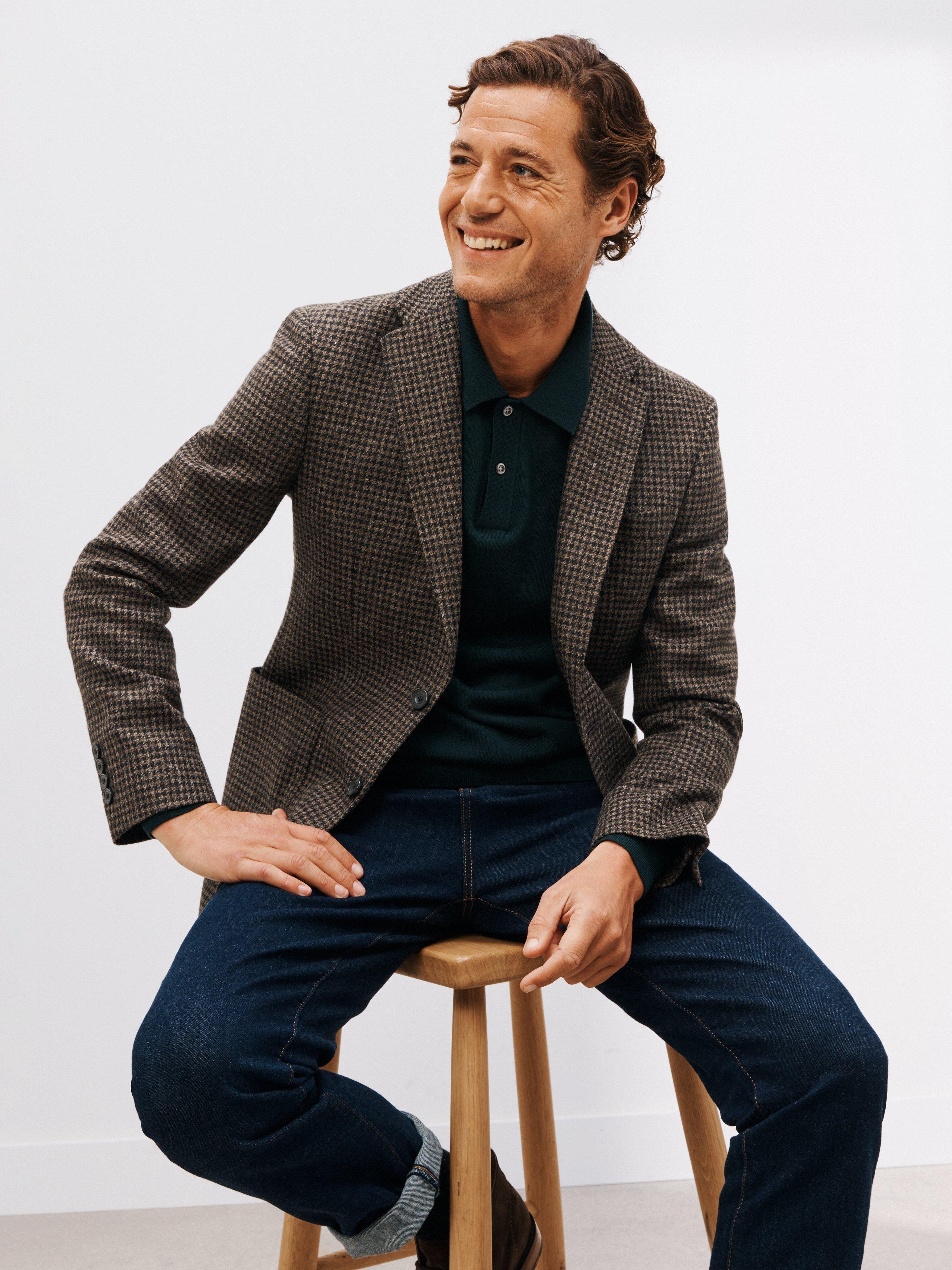 John Lewis British Houndstooth Wool Cotton Blend Blazer, Bark