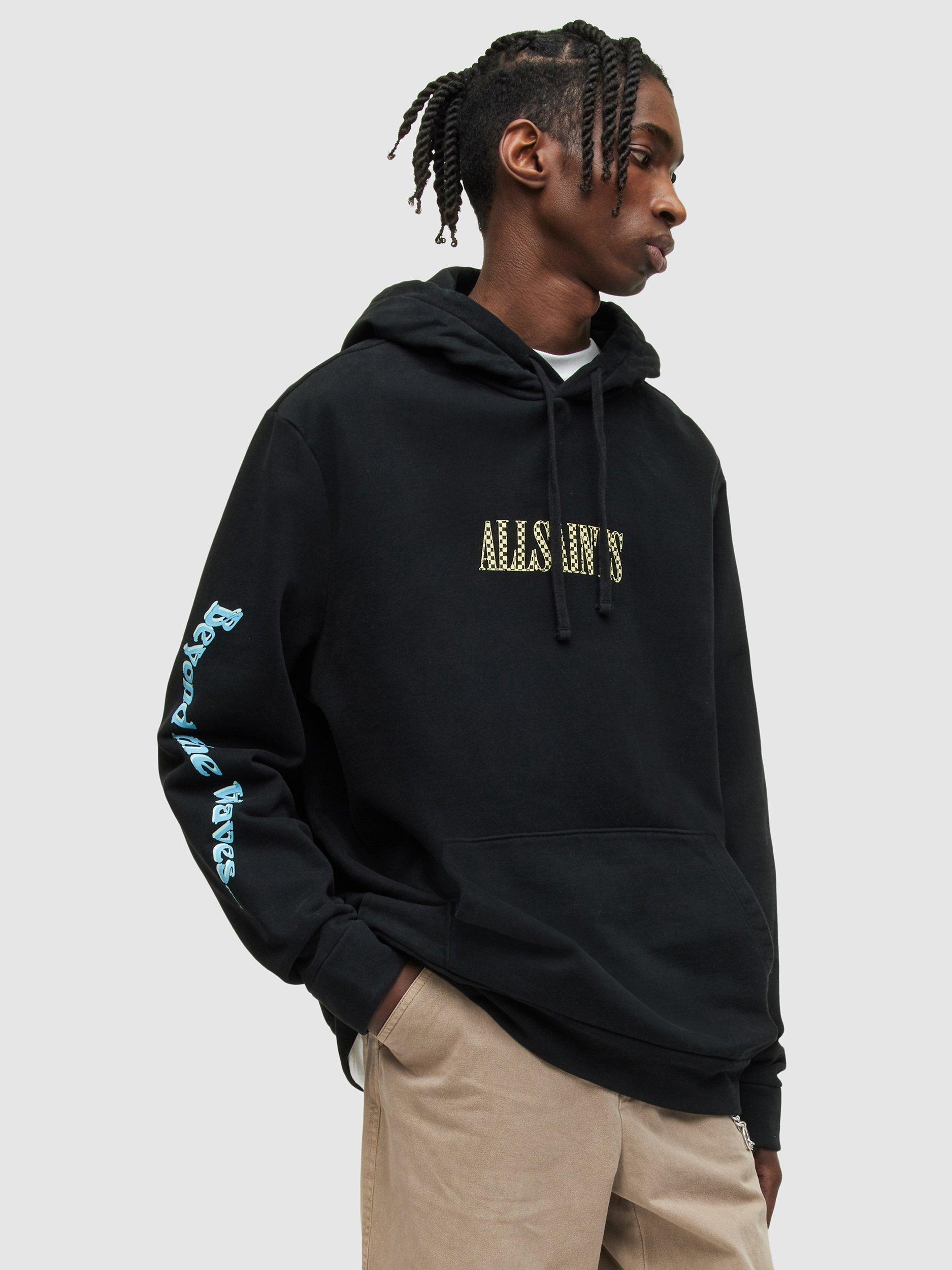 AllSaints Check Up Over the Head Hoodie, Washed Black