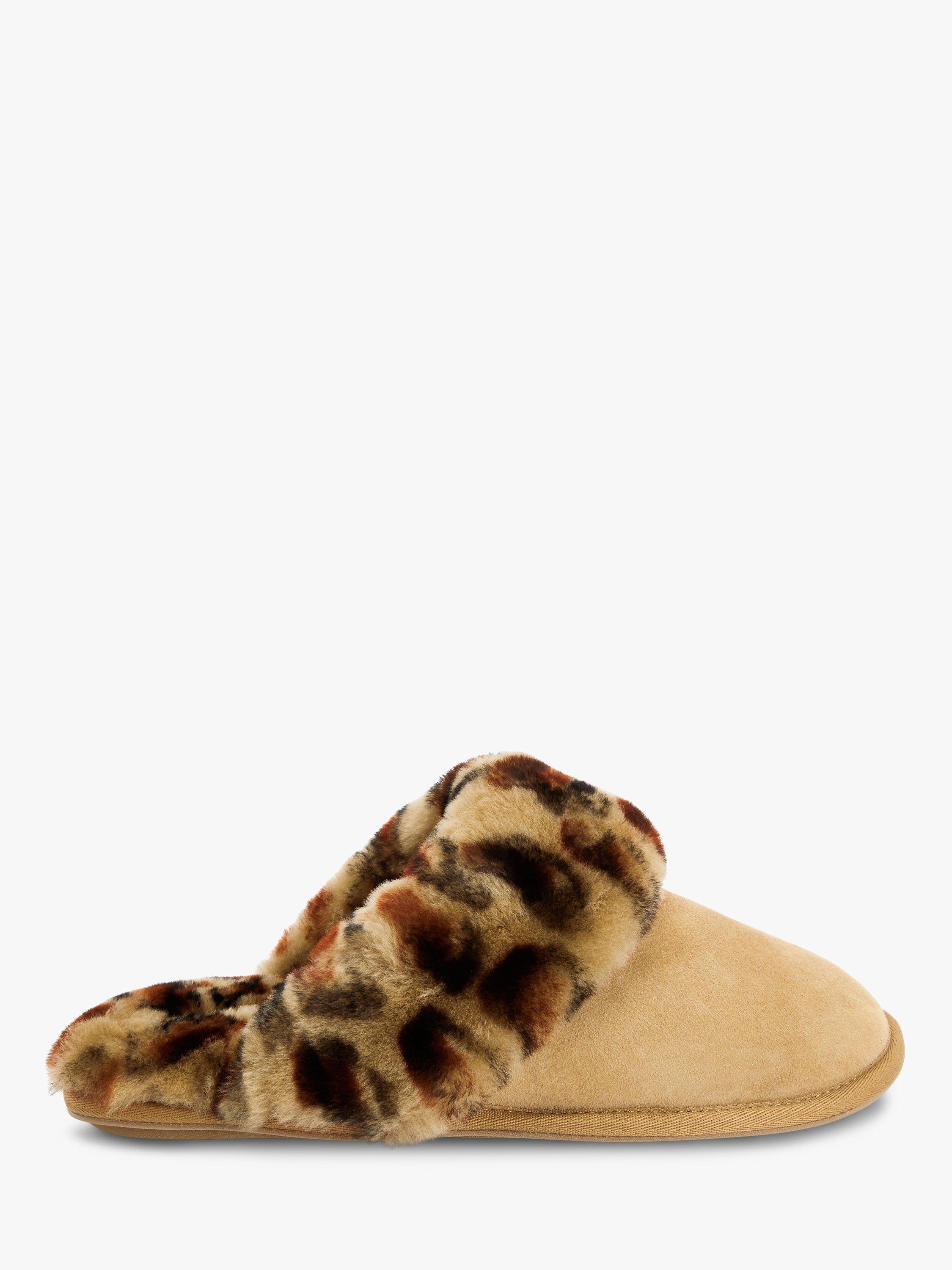 John Lewis Sheepskin Mule Slippers, Chestnut/Leopard