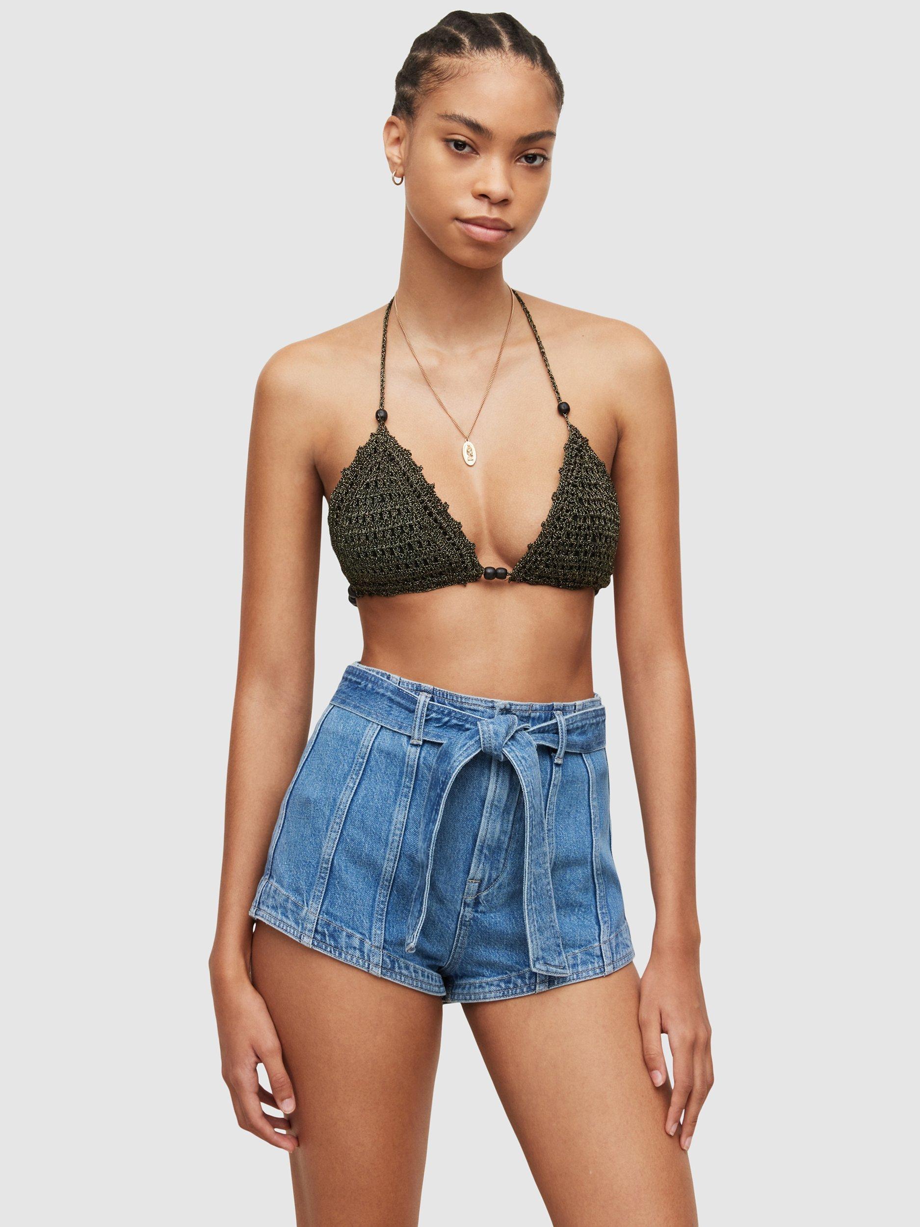 AllSaints Ola Crochet Triangle Tie Bikini Top