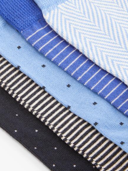 John Lewis Spot Stripe Cotton Blend Socks, Pack of 5 - view 2, Blue/Multi