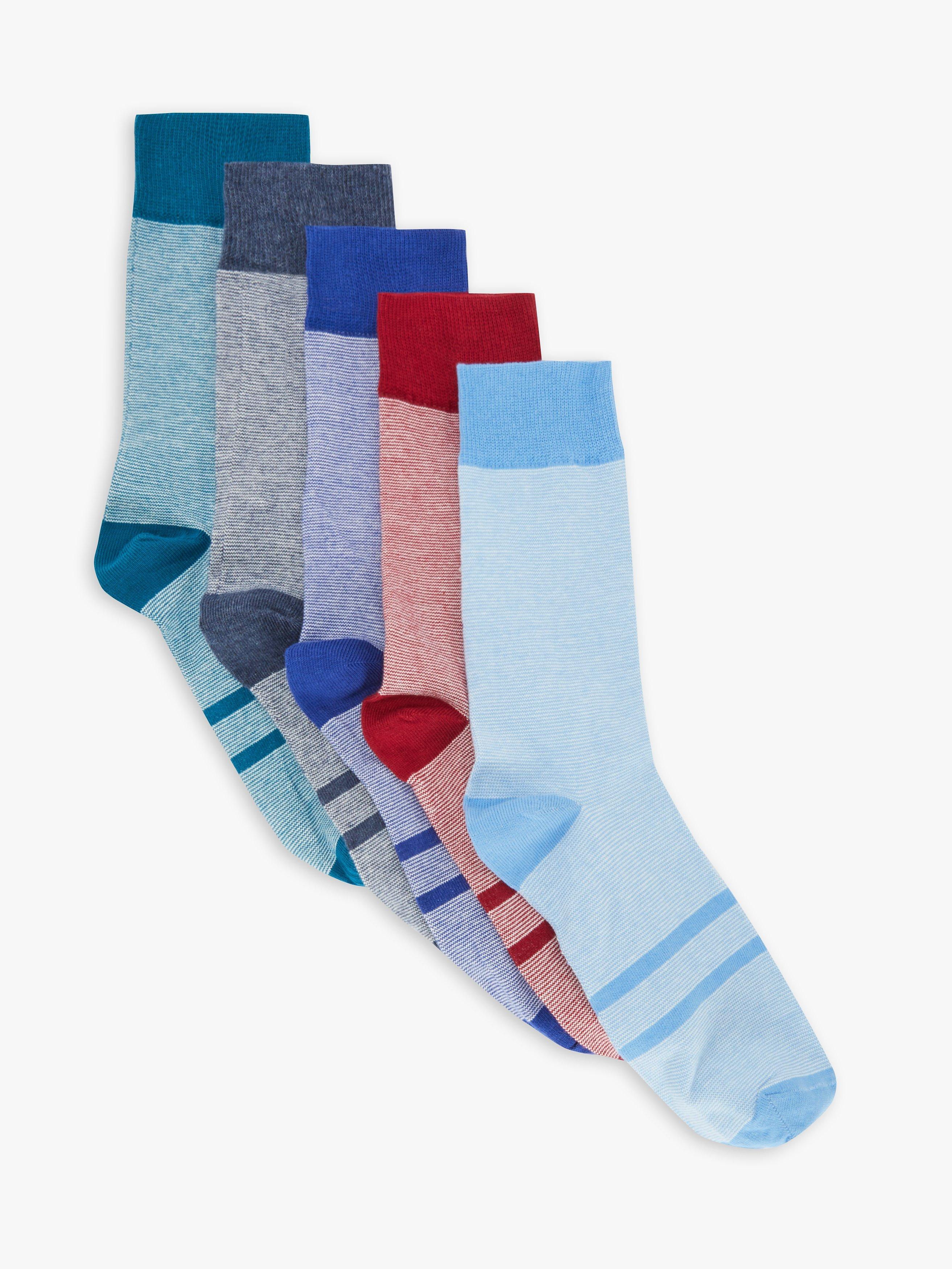John Lewis Feeder Stripe Cotton Blend Socks, Pack of 5, Multi