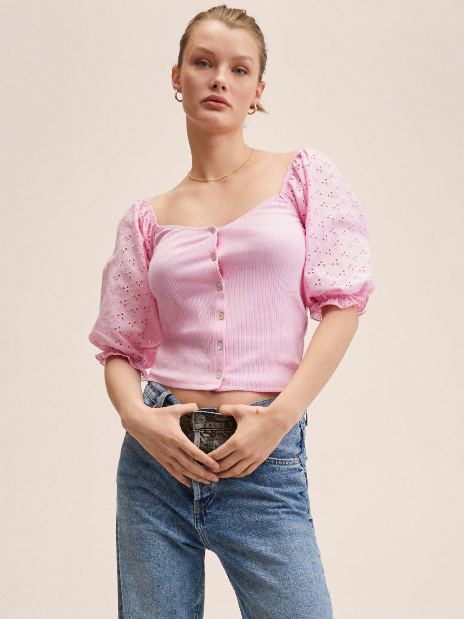 Mango Judi Embroidered Puff Sleeves Top