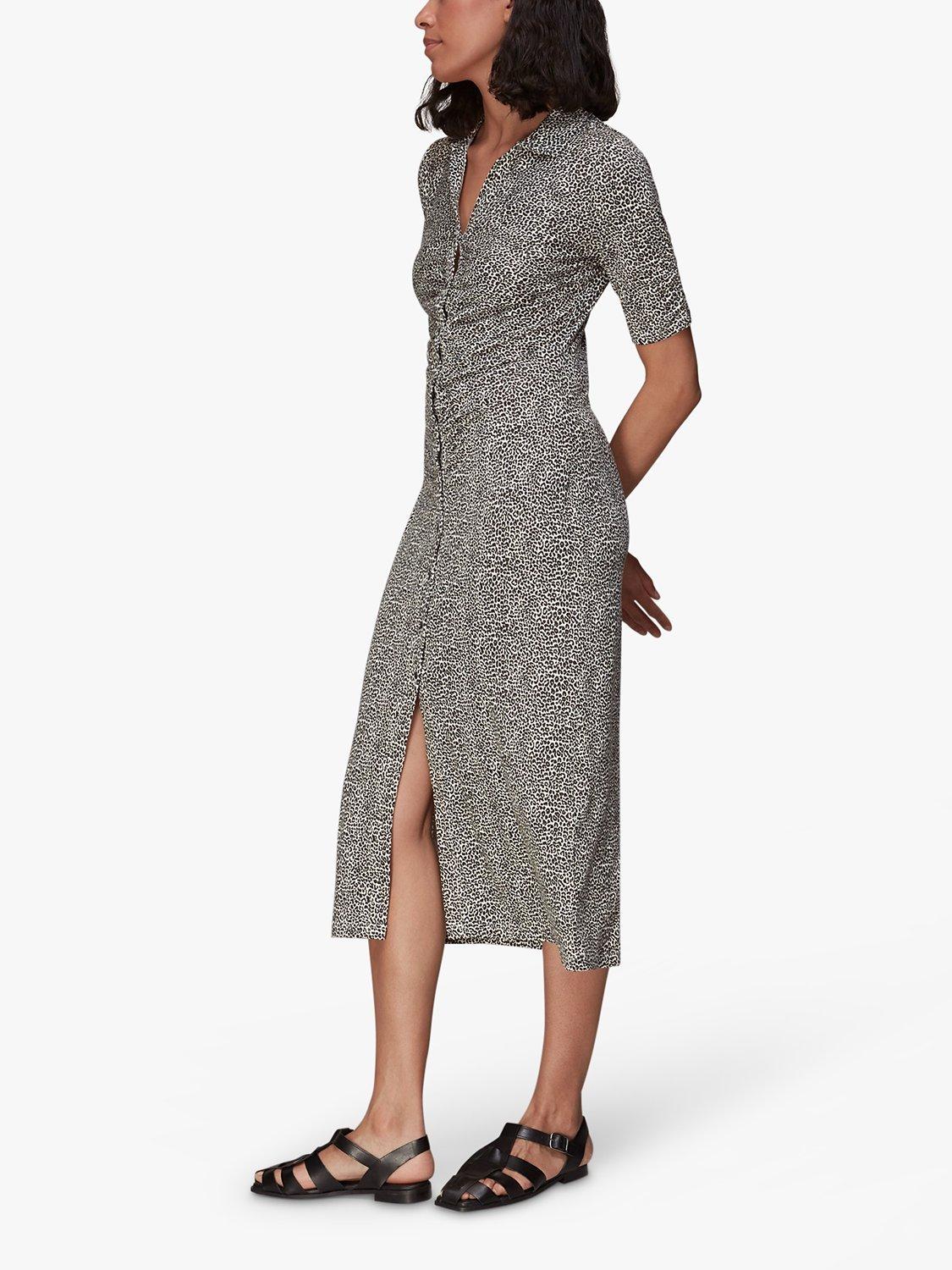 Whistles Gradient Leopard Midi Jersey Shirt Dress, Black/White