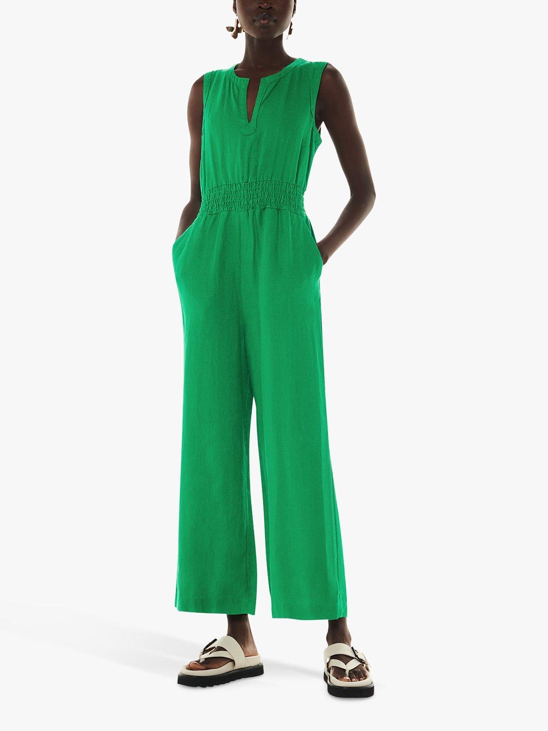 Whistles Melanie Sleeveless Cropped Linen Jumpsuit, Green, 14