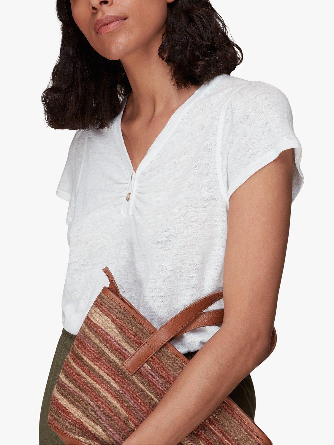 Whistles Cada Button Linen Blend Top, White, L
