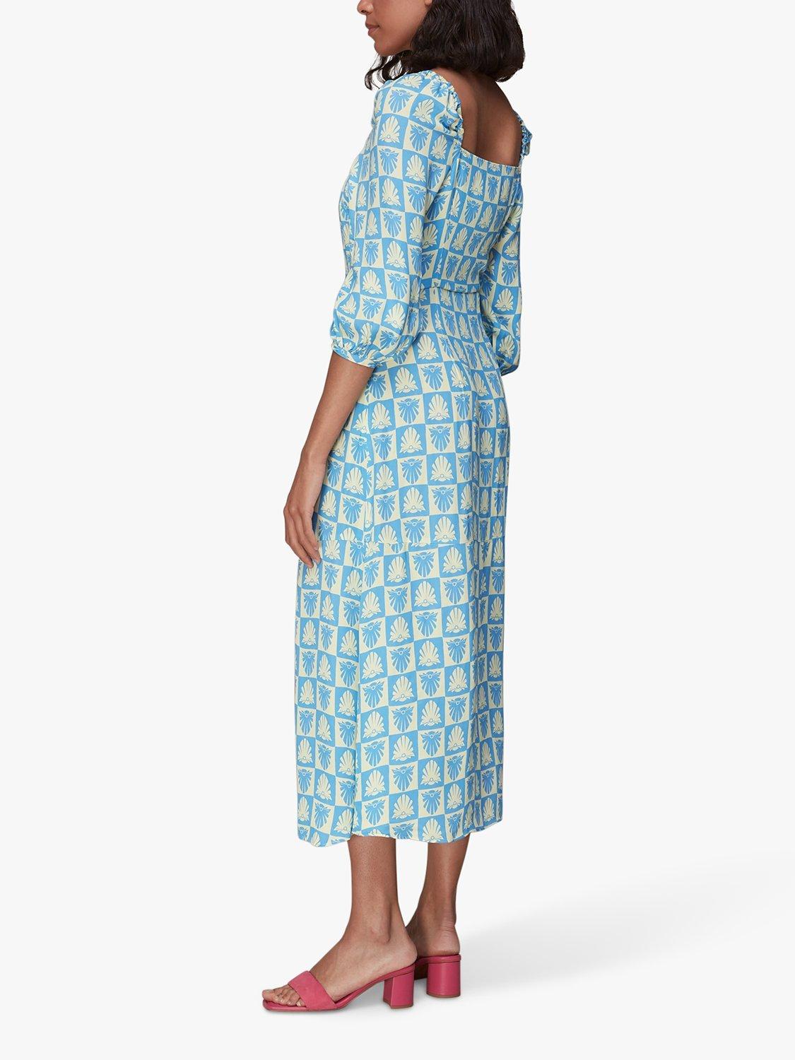 Product image 2 of 6, which shows Whistles Checker Board Shells Midi Dress, Blue/Multi, 6