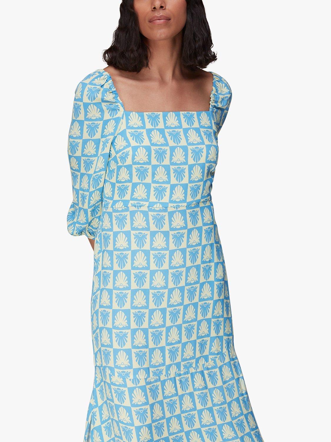 Product image 5 of 6, which shows Whistles Checker Board Shells Midi Dress, Blue/Multi, 6