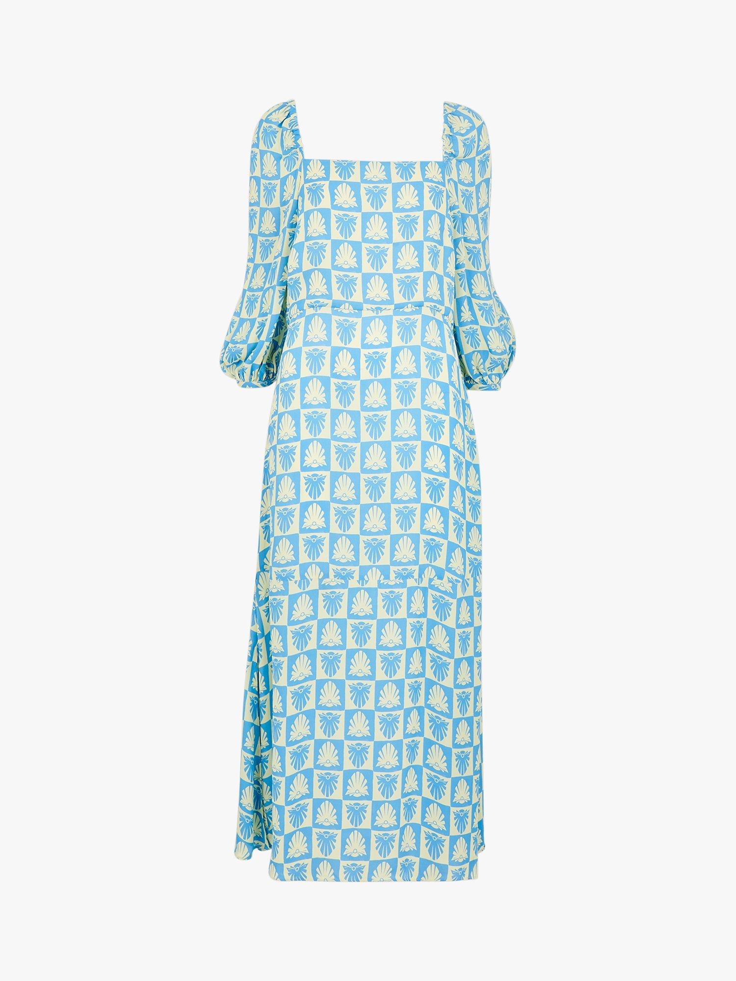 Product image 6 of 6, which shows Whistles Checker Board Shells Midi Dress, Blue/Multi, 6