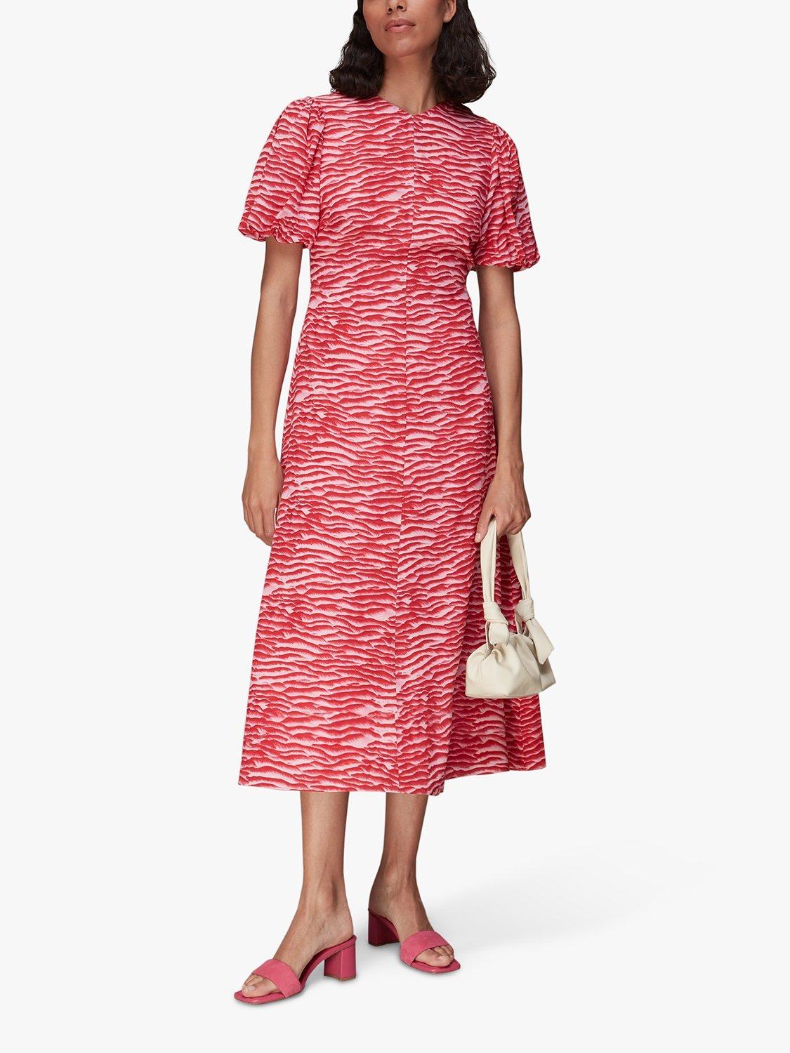 Whistles Seafoam Zebra Silk Midi Dress, Pink/Multi