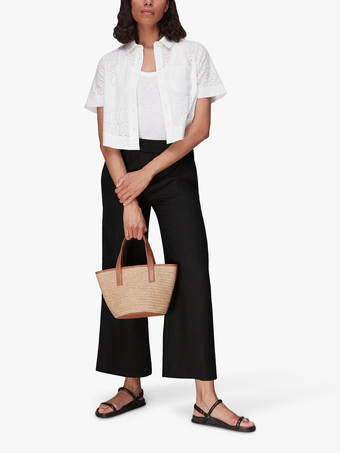 Product image 1 of 6, which shows Whistles Linen Pocket Wide Leg Trousers, Black, 6
